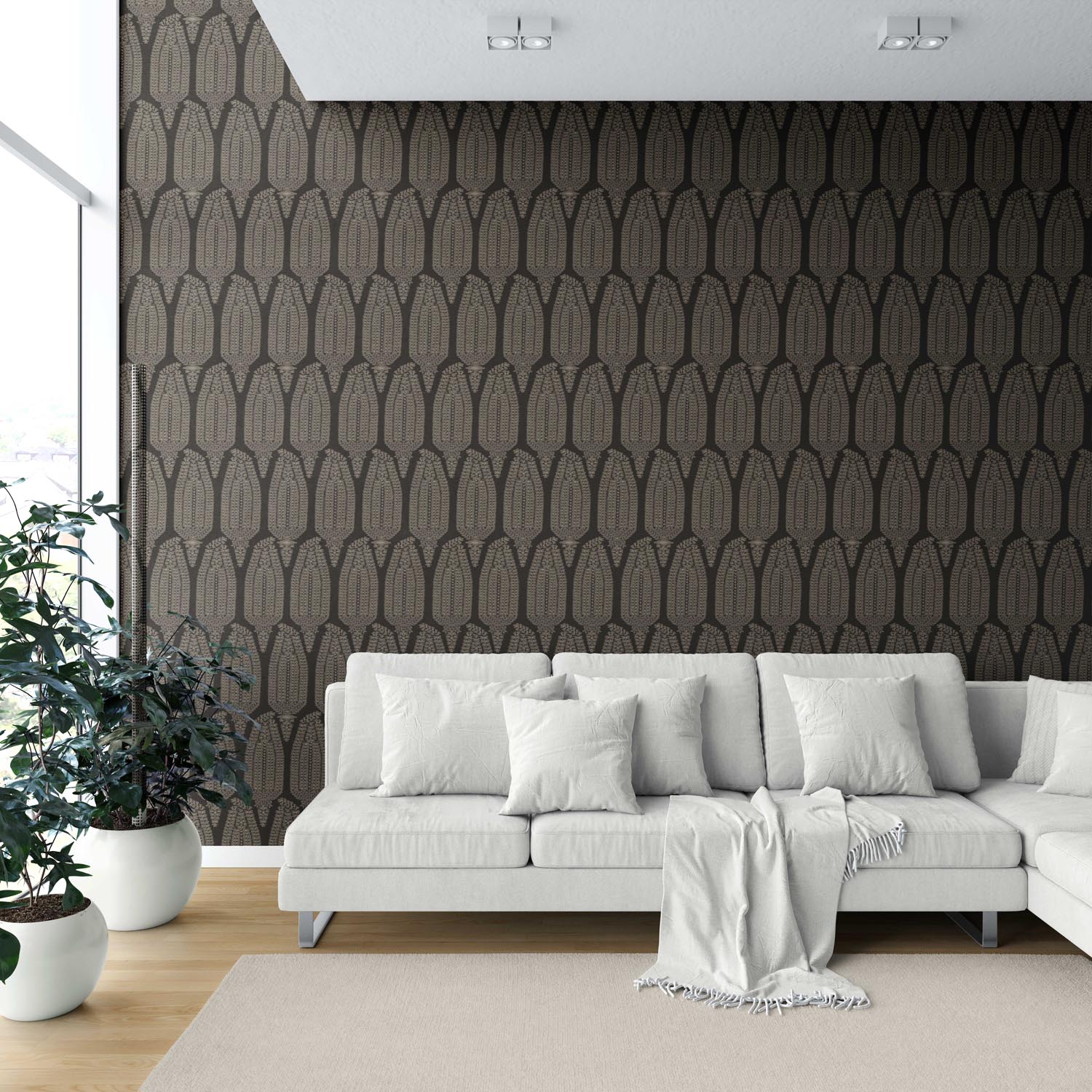 Neutral Paisley Floral Shower Toilet Wallpaper Sample (Black/ Beige)
