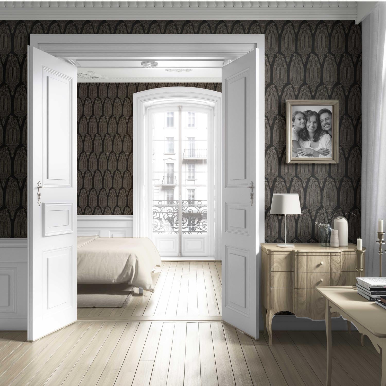Neutral Paisley Floral Living Room Wallpaper (Black/ Beige)