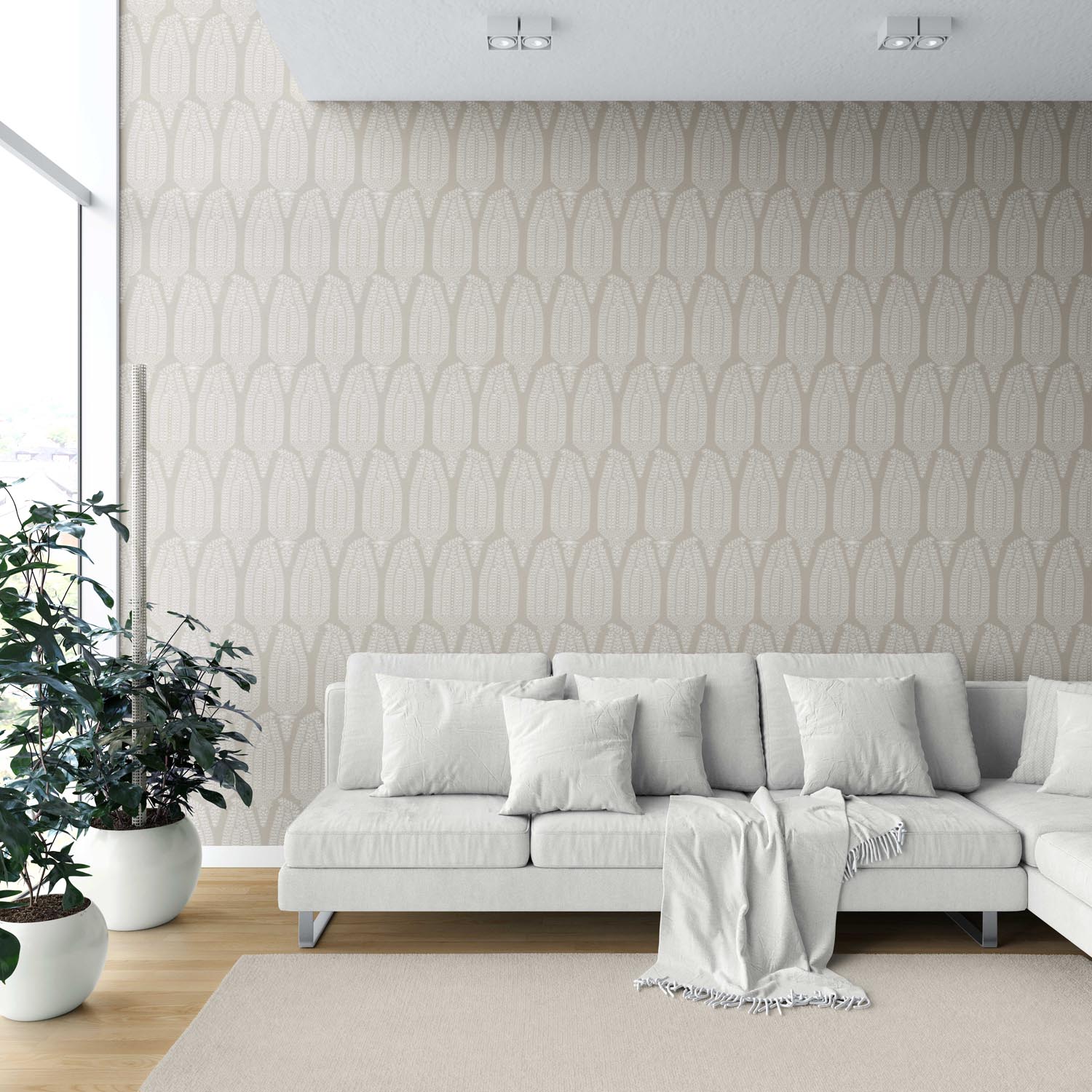 Neutral Paisley Floral Shower Toilet Wallpaper Sample (Light Beige/ Cream/ Taupe)