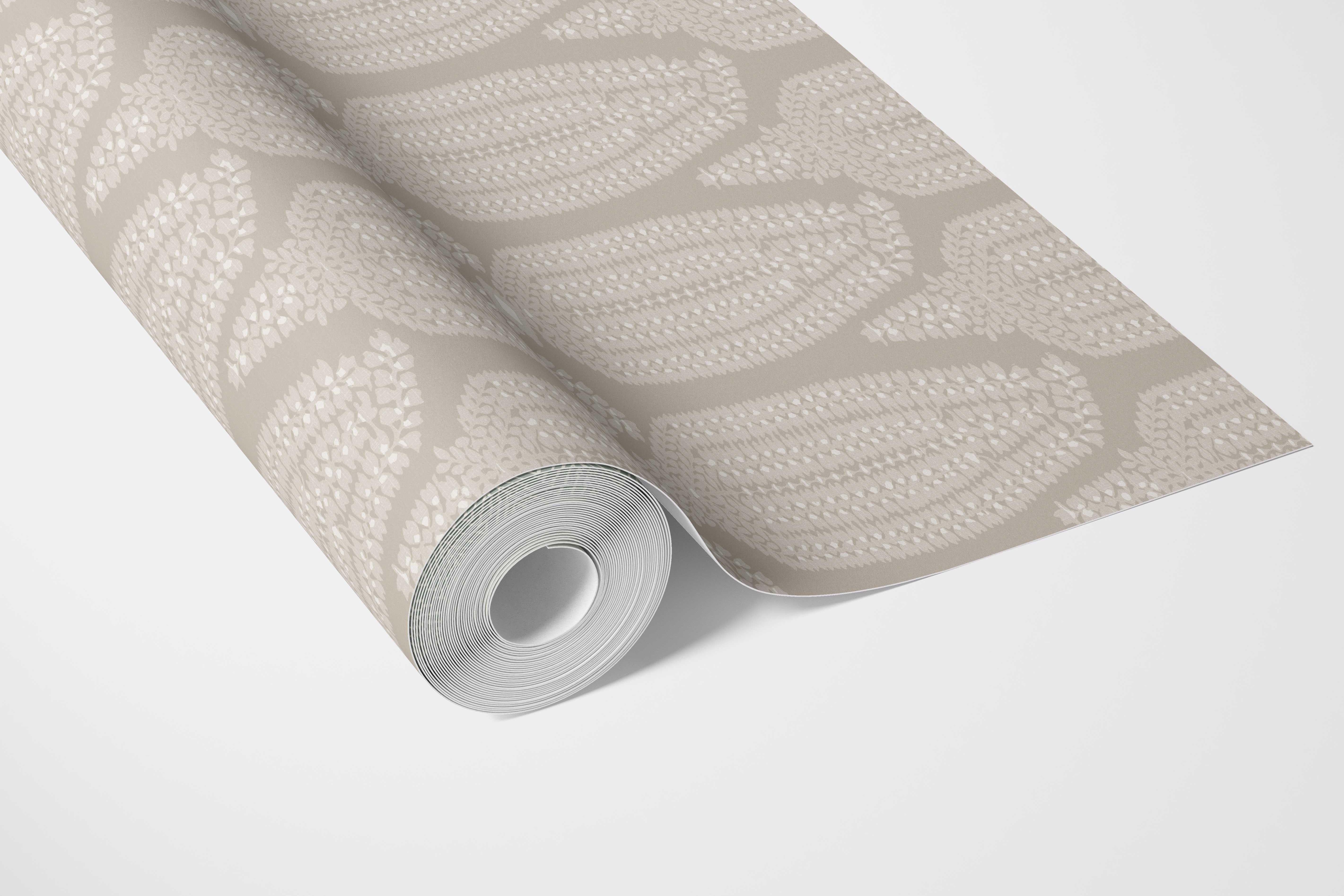 Neutral Paisley Floral Bathroom Wallpaper Sample (Light Beige/ Cream/ Taupe)