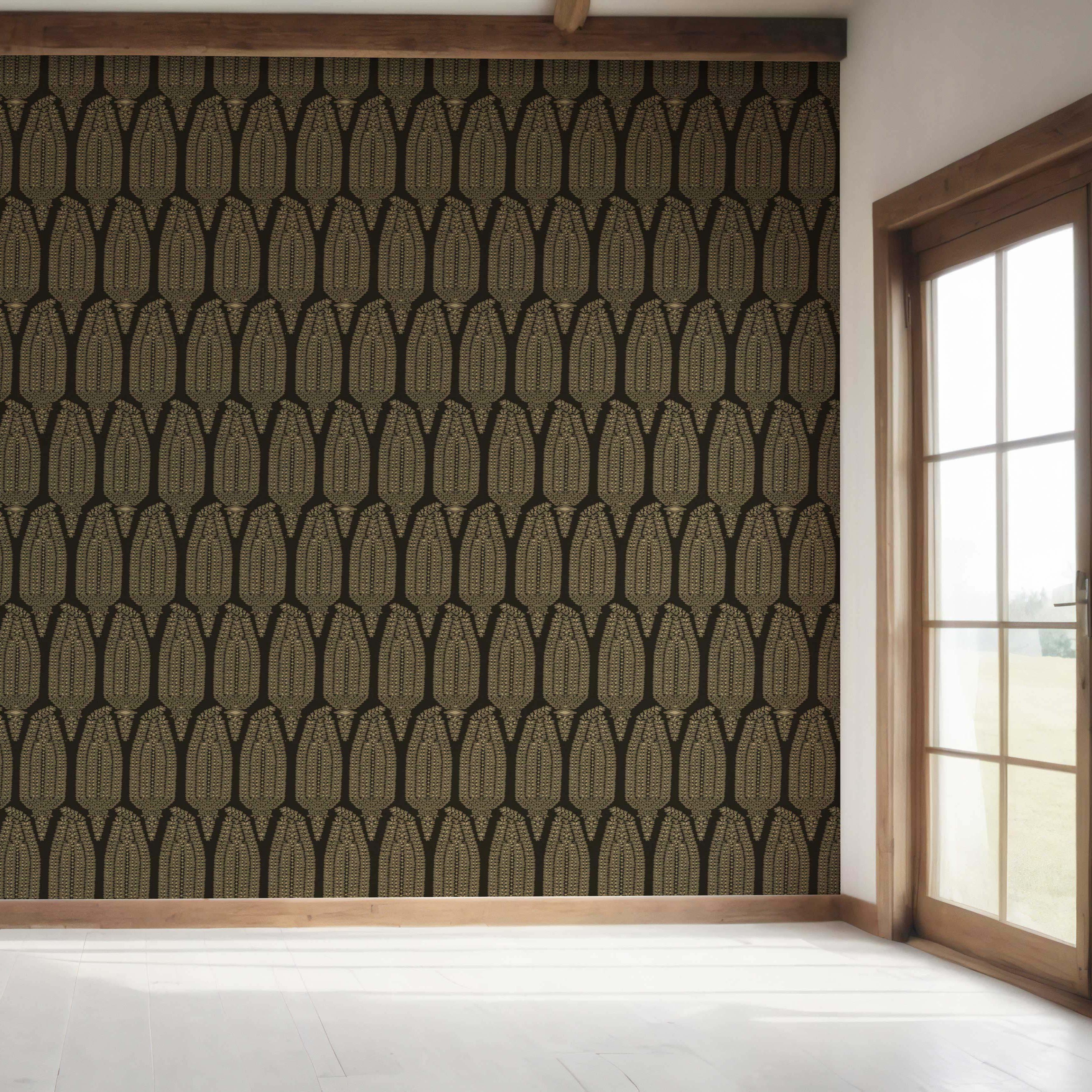 Paisley Floral Bedroom Wallpaper Sample (Brown/ Olive Green/ Gold)