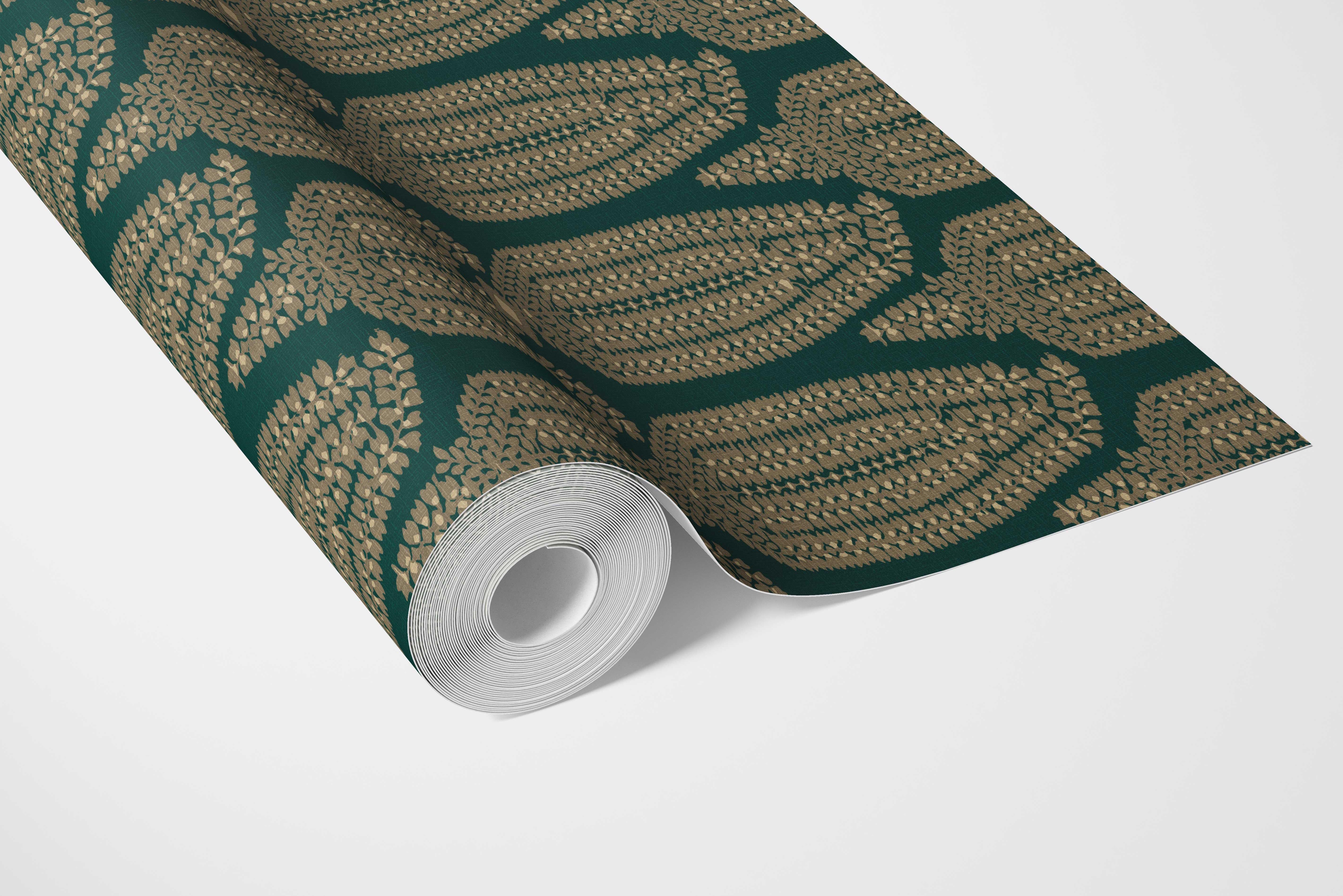 Paisley Floral Bathroom Wallpaper (Emerald Green/ Gold)