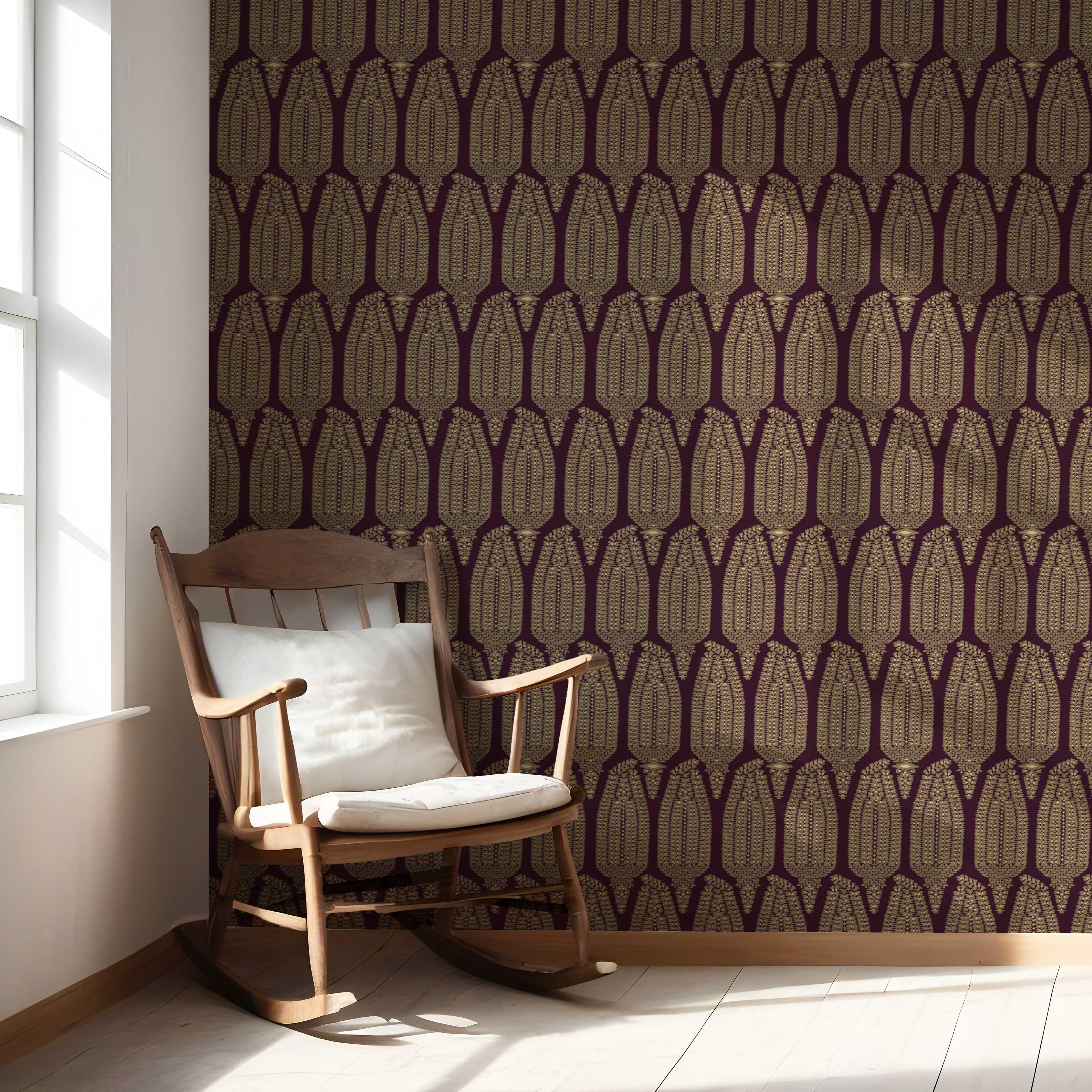Paisley Floral Nursery Wallpaper (Deep Purple/ Burgundy/ Gold)