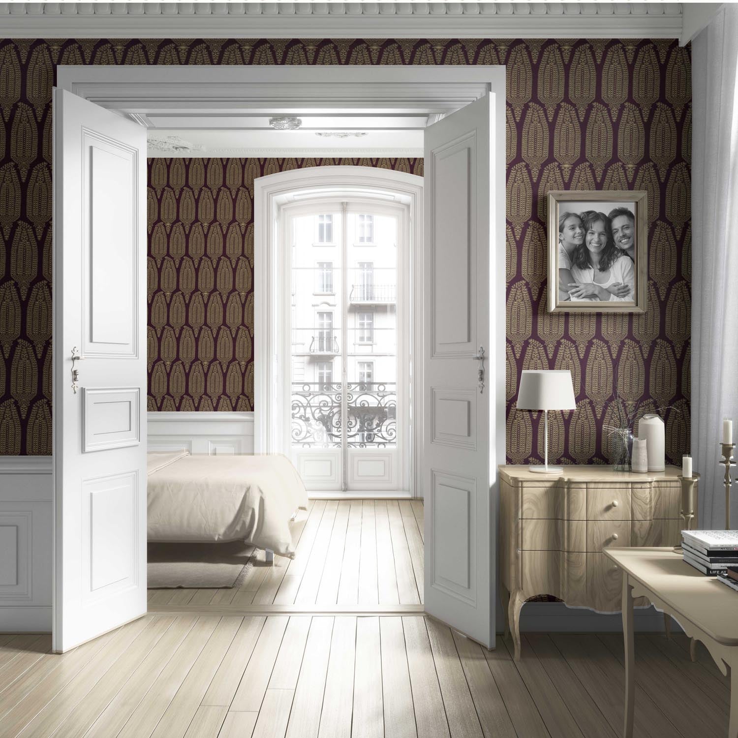Paisley Floral Living Room Wallpaper Sample (Deep Purple/ Burgundy/ Gold)