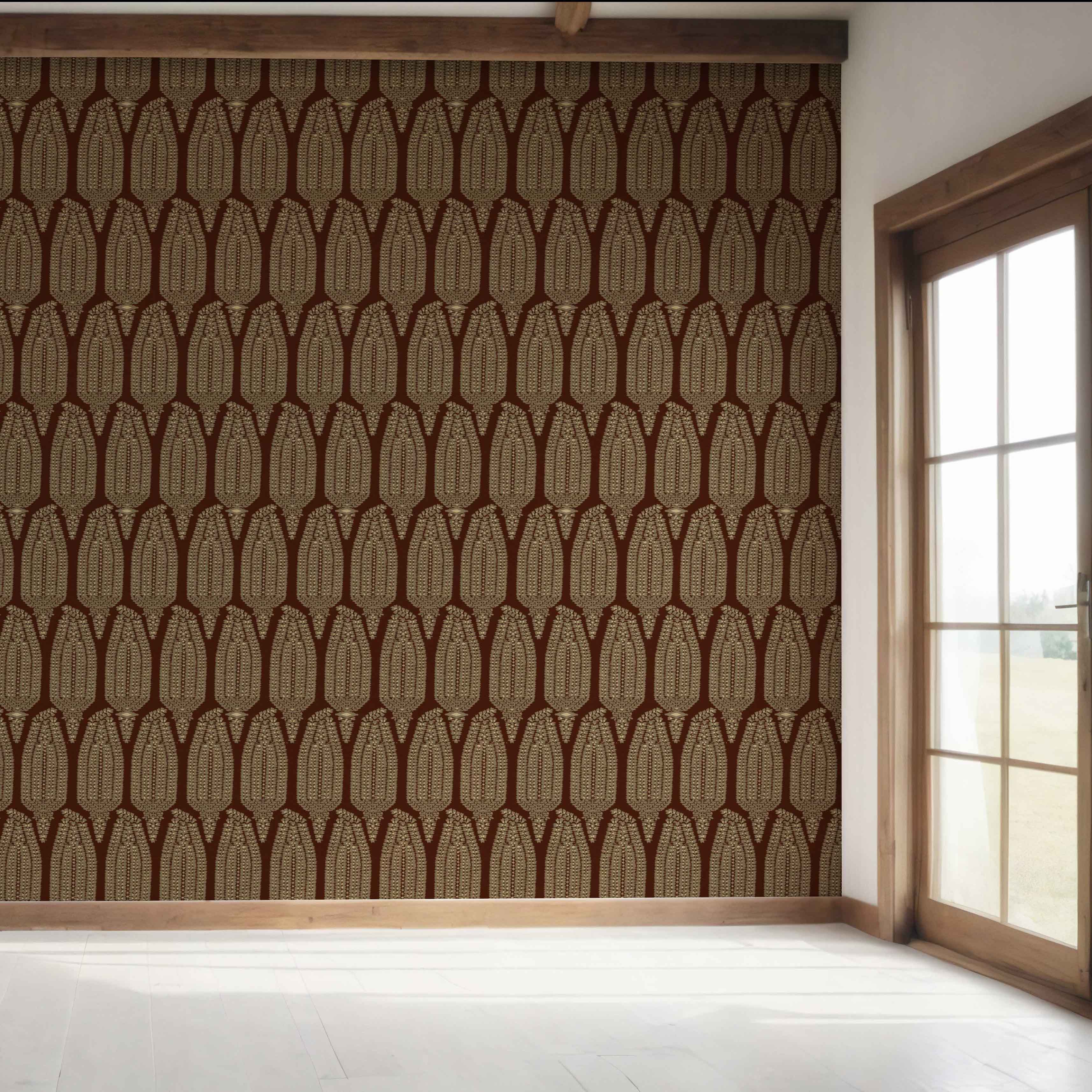 Paisley Floral Bedroom Wallpaper (Deep Brown/ Gold)