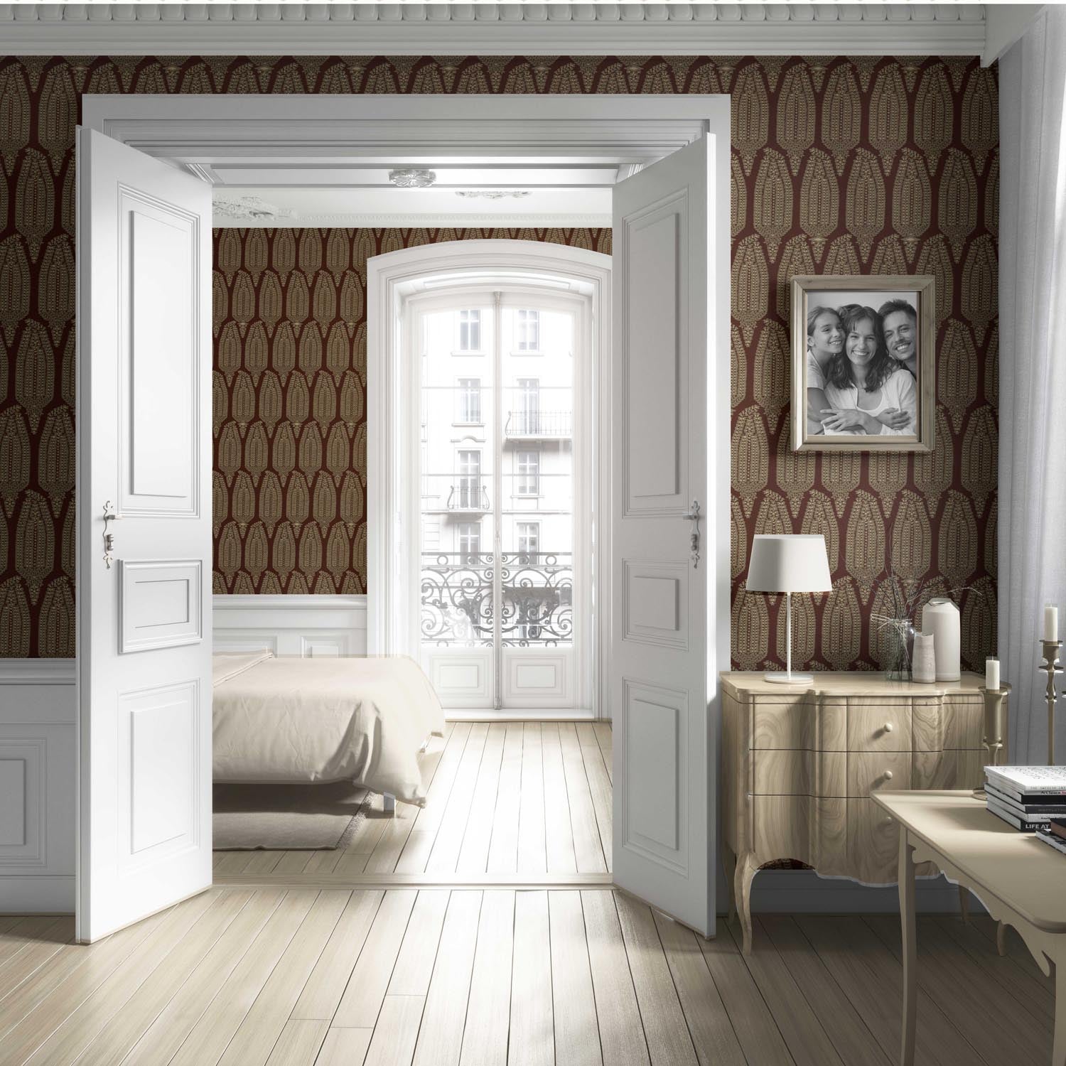 Paisley Floral Living Room Wallpaper Sample (Deep Brown/ Gold)