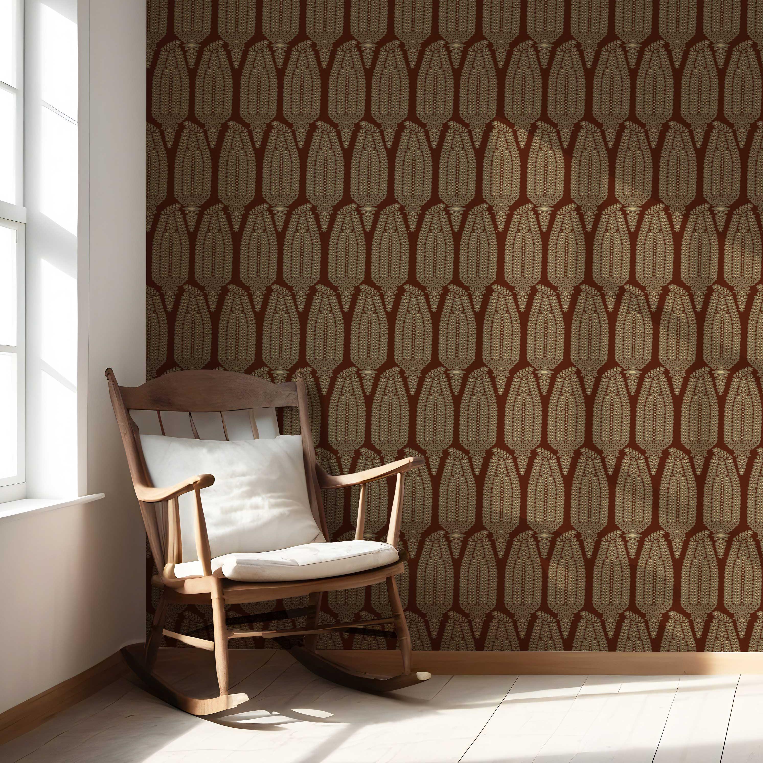 Paisley Floral Nursery Wallpaper Sample (Garnet Brown/ Gold)