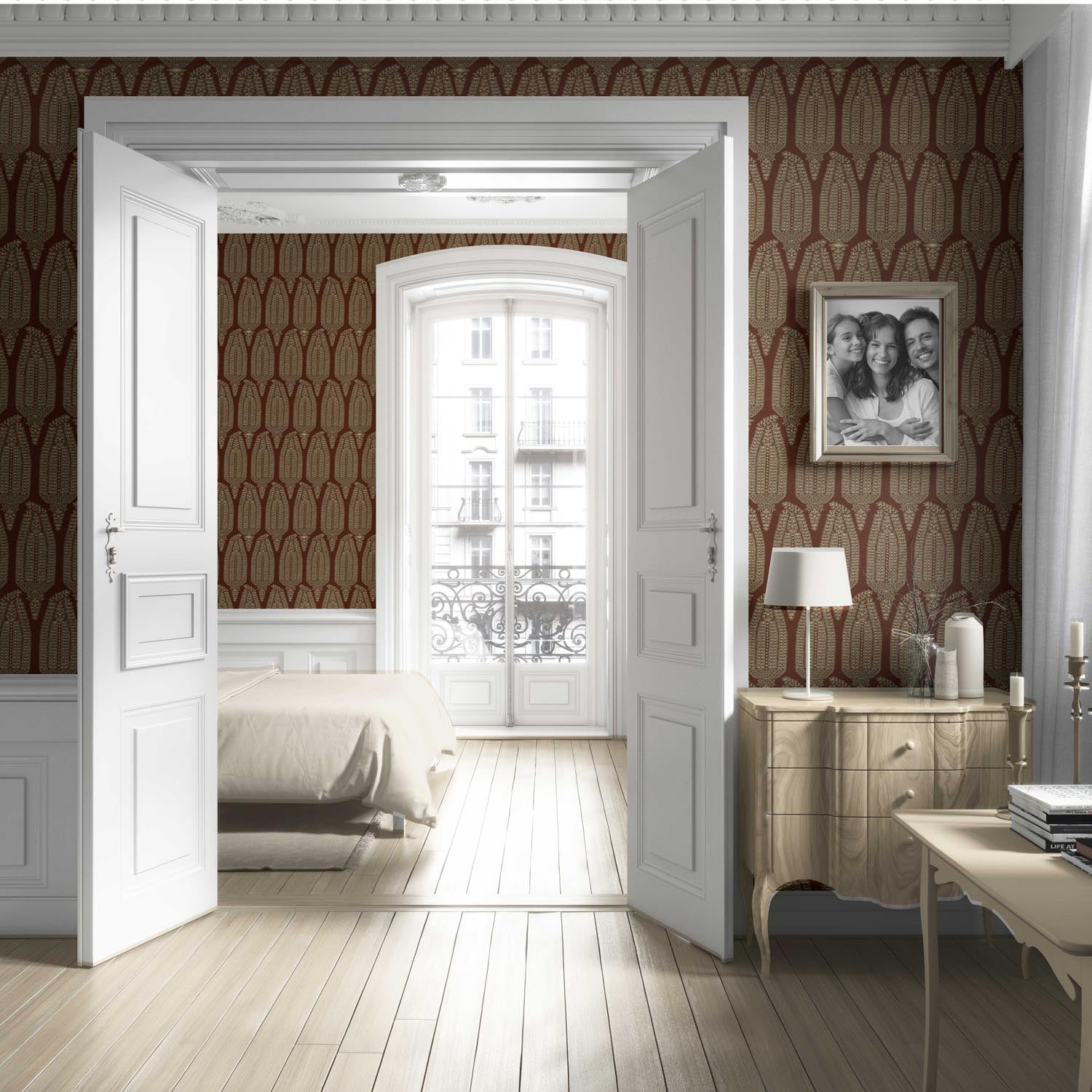 Paisley Floral Living Room Wallpaper (Garnet Brown/ Gold)
