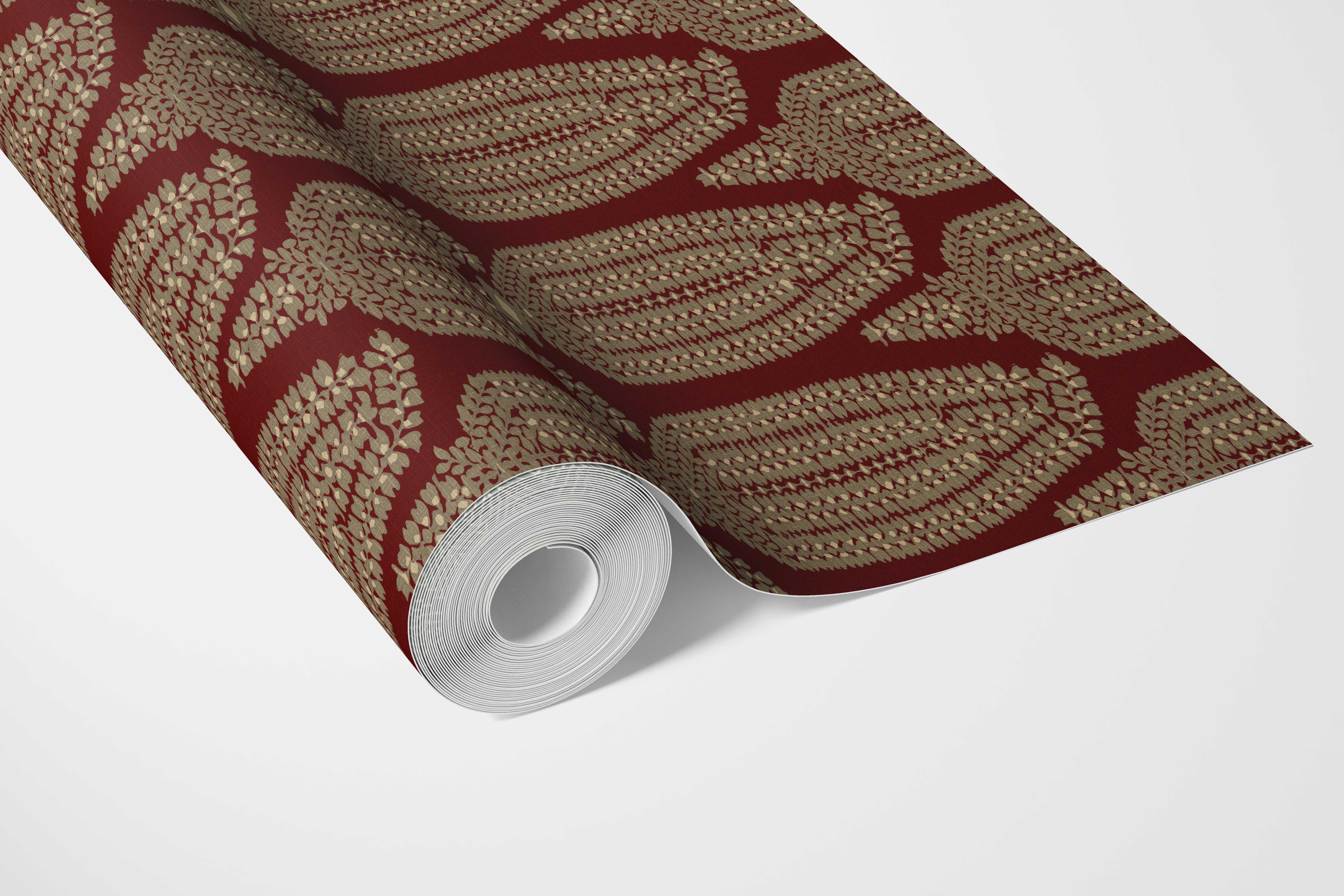 Paisley Floral Bathroom Wallpaper Sample (Red/ Gold)