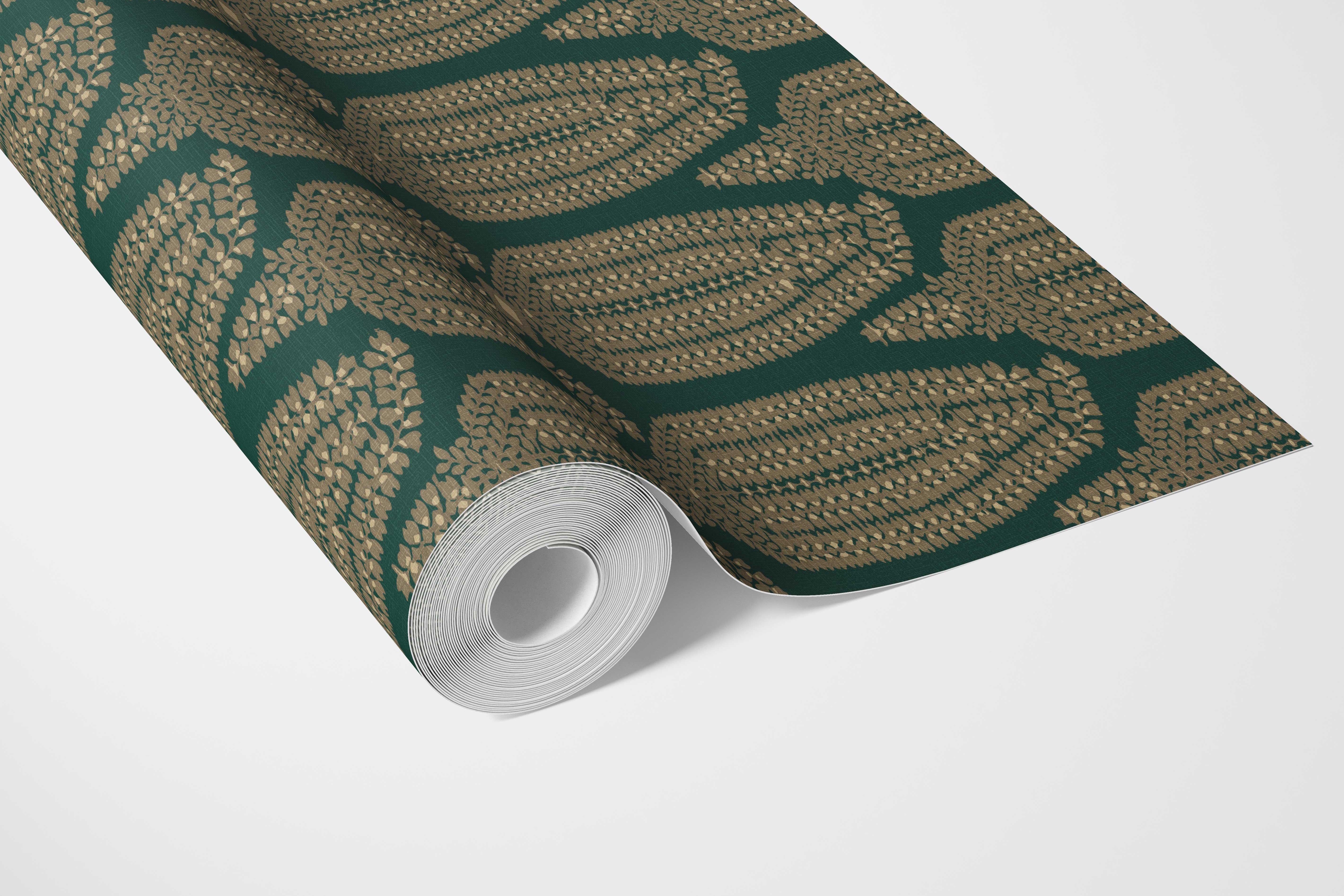 Paisley Floral Bathroom Wallpaper (Green/ Gold)