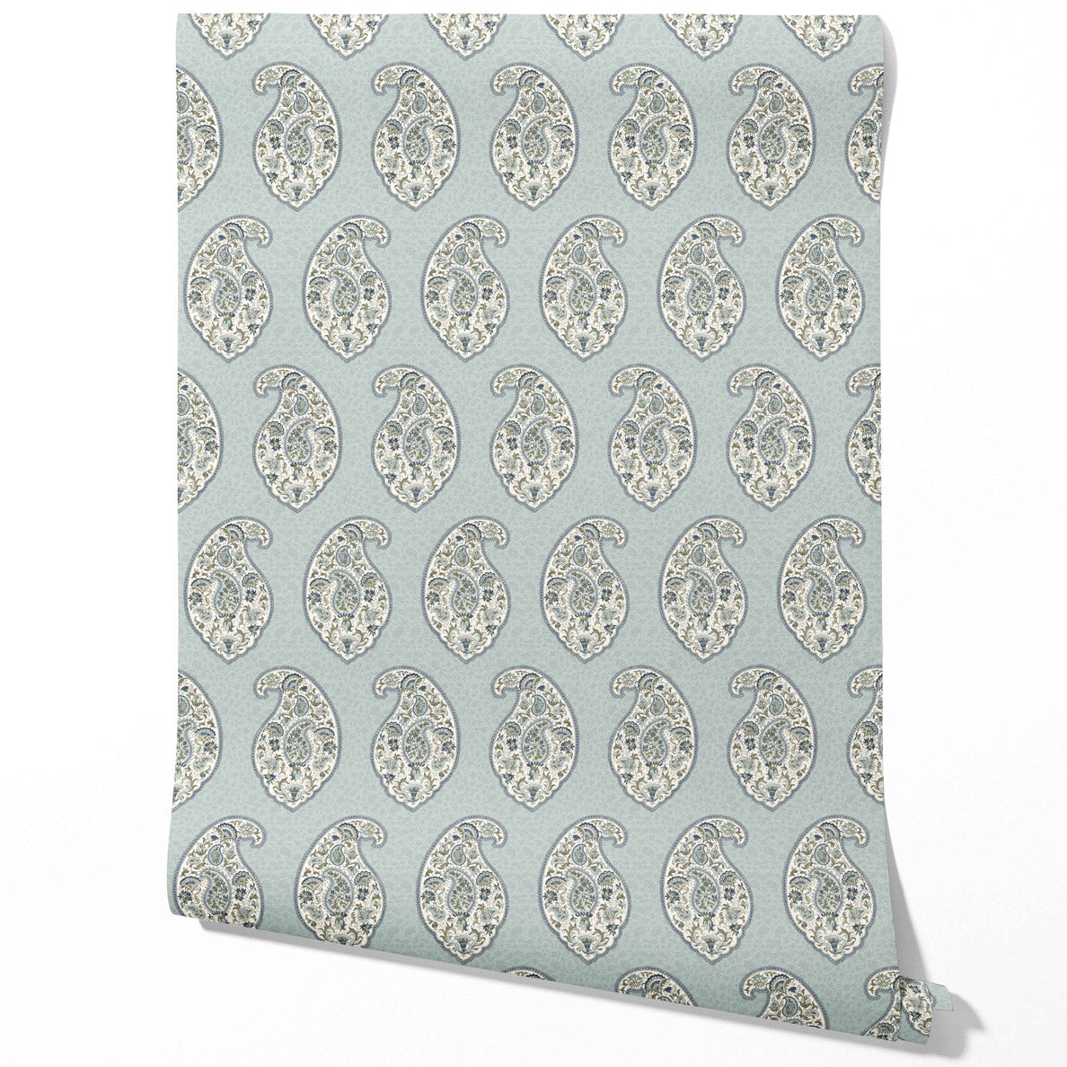 Paisley Floral Print Traditional Wallpaper Sample (Blue/ Green/ Gray)