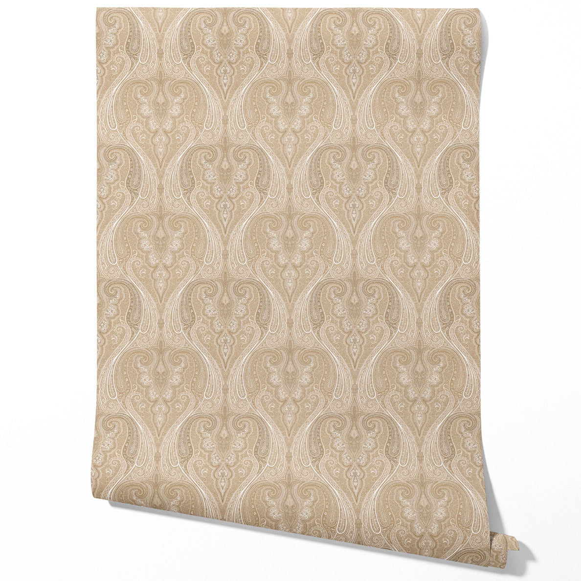 Neutral Paisley Floral/ Damask Patterned Traditional Wallpaper Sample (Brown/ Beige/ Taupe)