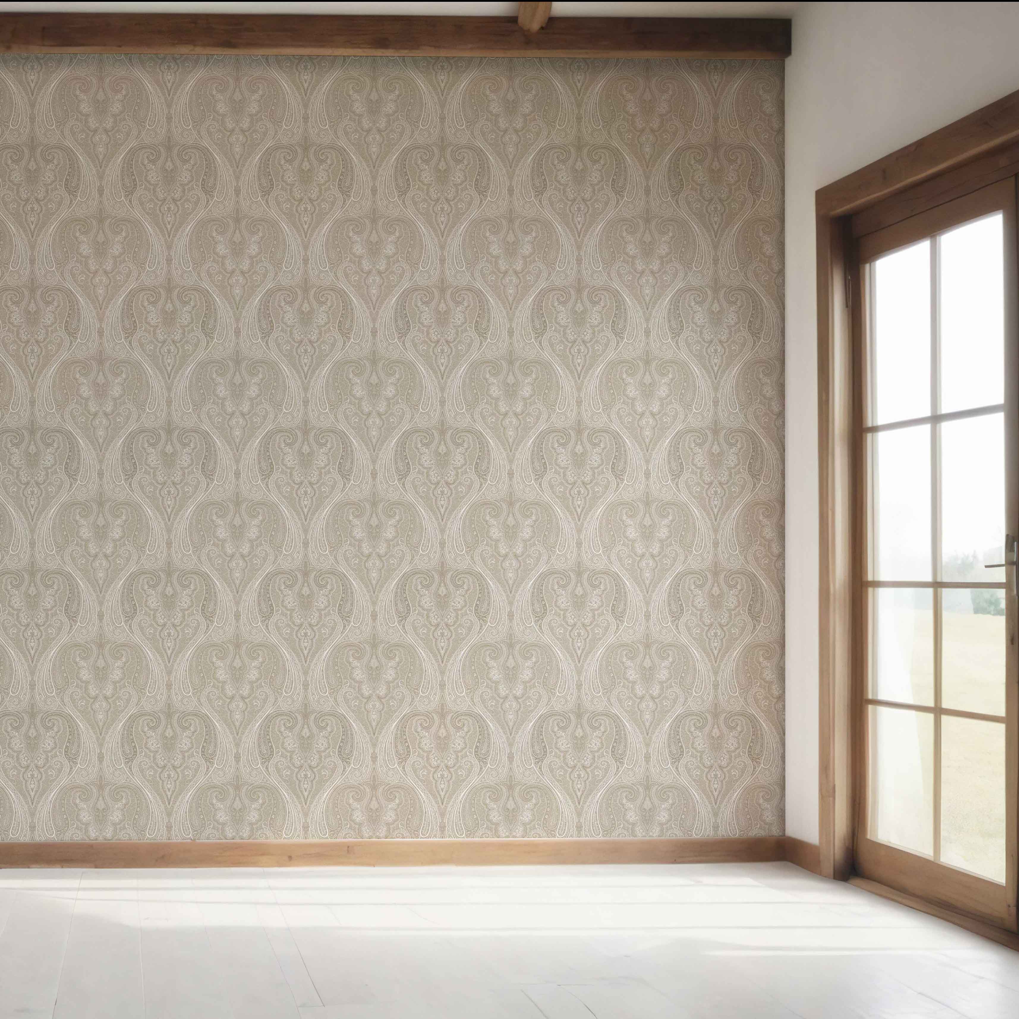 Neutral Paisley Floral/ Damask Patterned Bedroom Wallpaper (Brown/ Beige)
