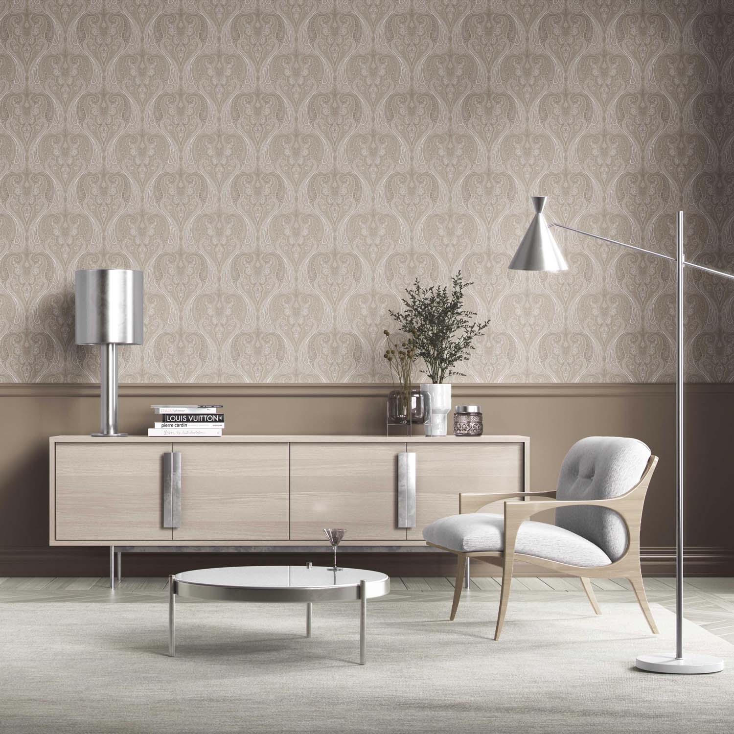 Neutral Paisley Floral/ Damask Patterned Kitchen Wallpaper (Brown/ Beige)