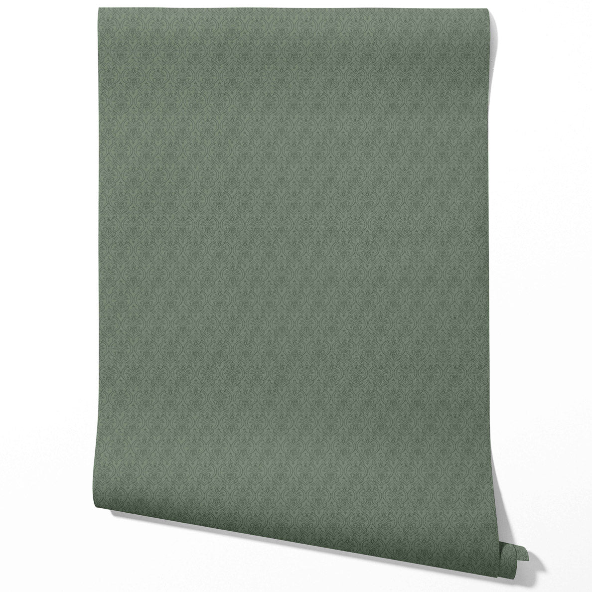 Self-Patterned Damask Floral Bathroom Wallpaper Sample (Hunter Green)