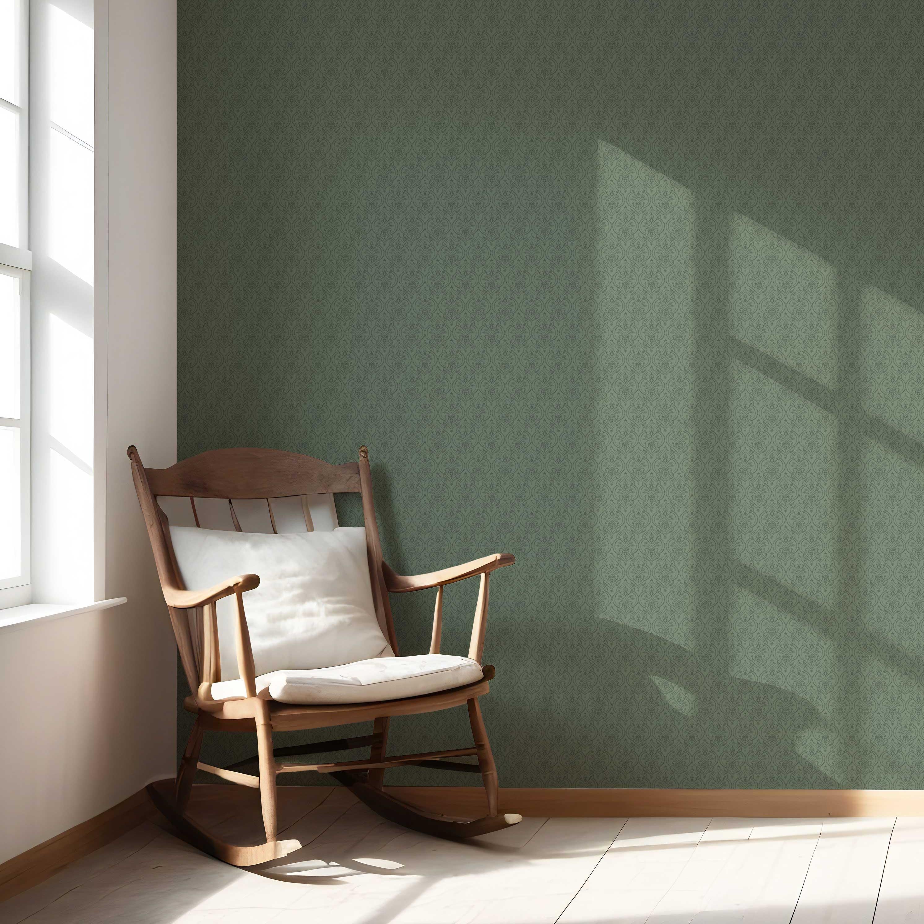 Self-Patterned Damask Floral Nursery Wallpaper Sample (Hunter Green)
