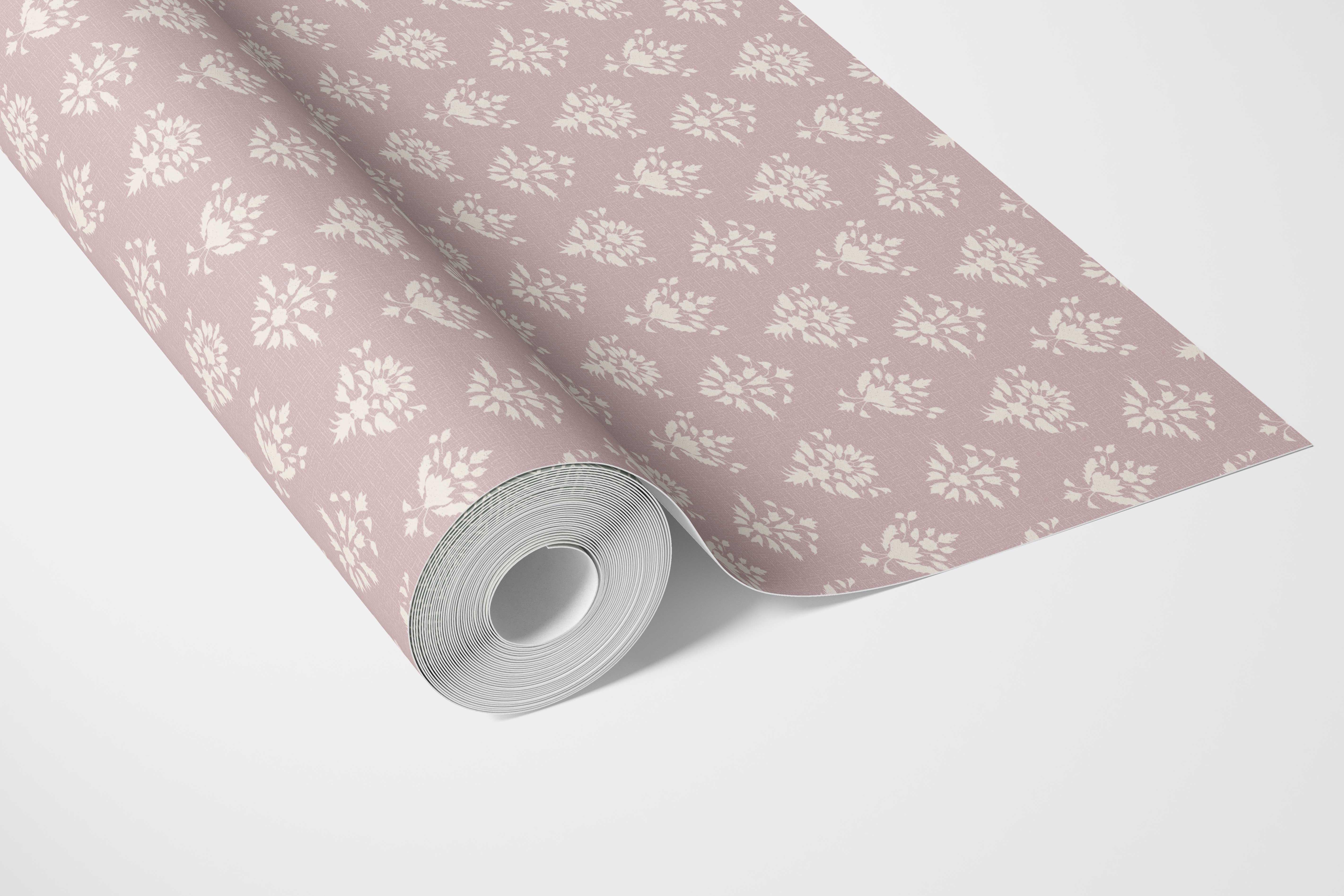 Floral Block Print Kitchen Wallpaper Sample (Blush Pink/ Off-White)