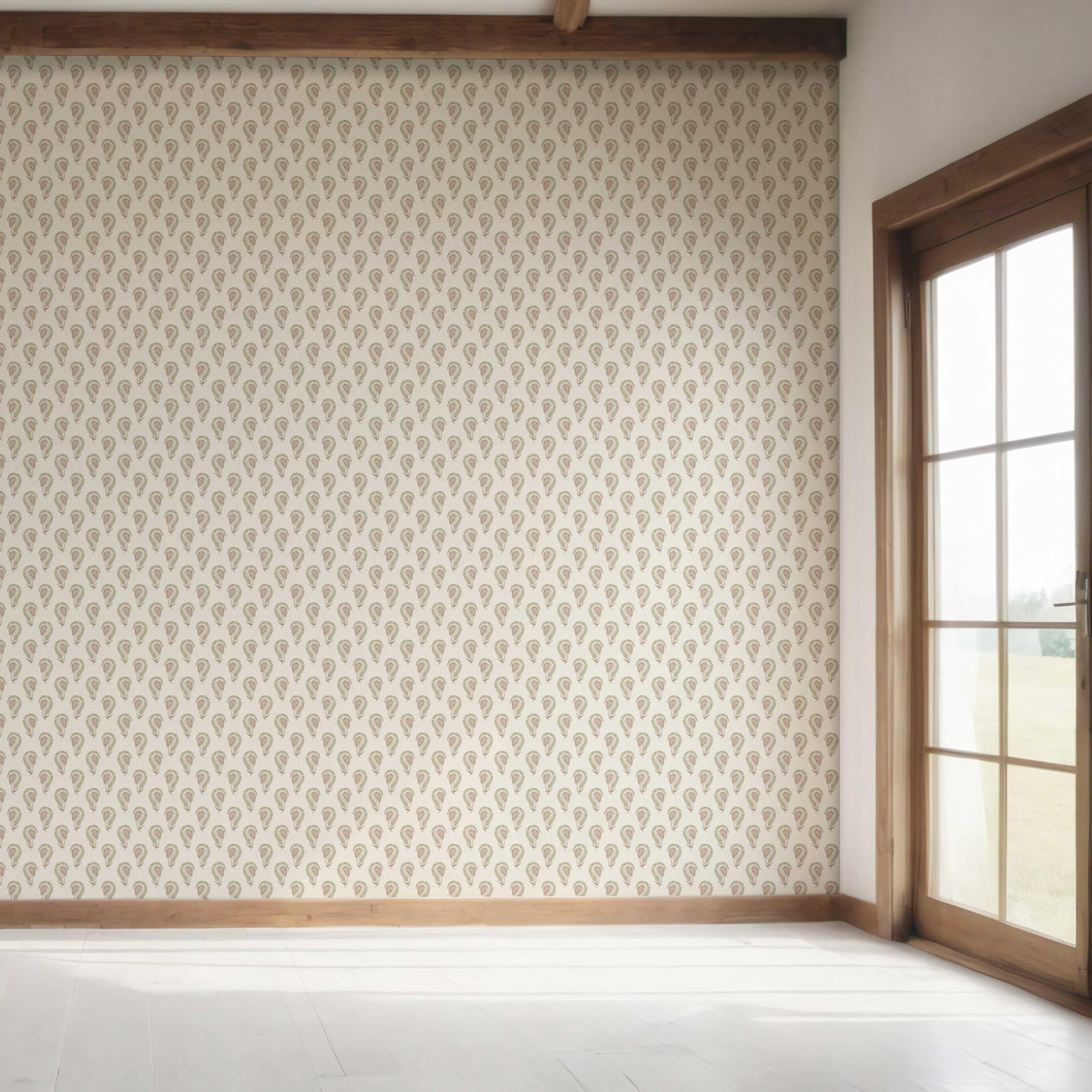 Floral Paisley Bedroom Wallpaper Sample (Pink/ Green/ Beige)