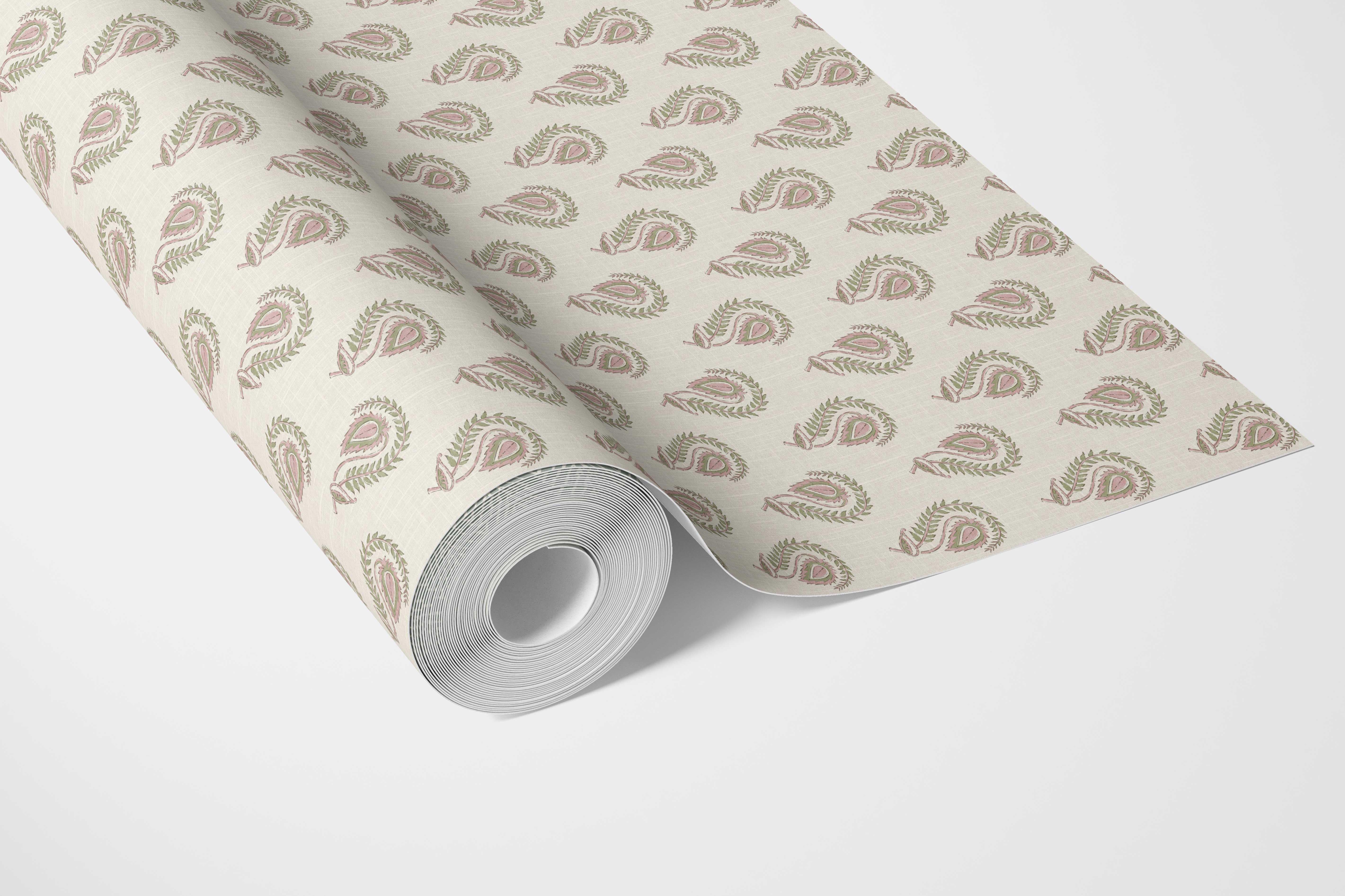 Floral Paisley Kitchen Wallpaper Sample (Pink/ Green/ Beige)