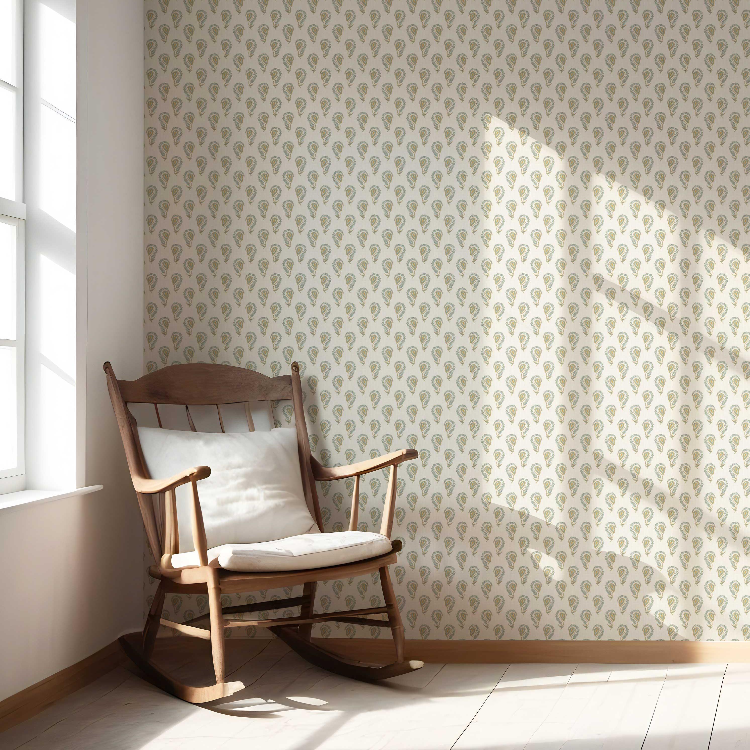 Floral Paisley Nursery Wallpaper (Duck Egg Blue/ Yellow)