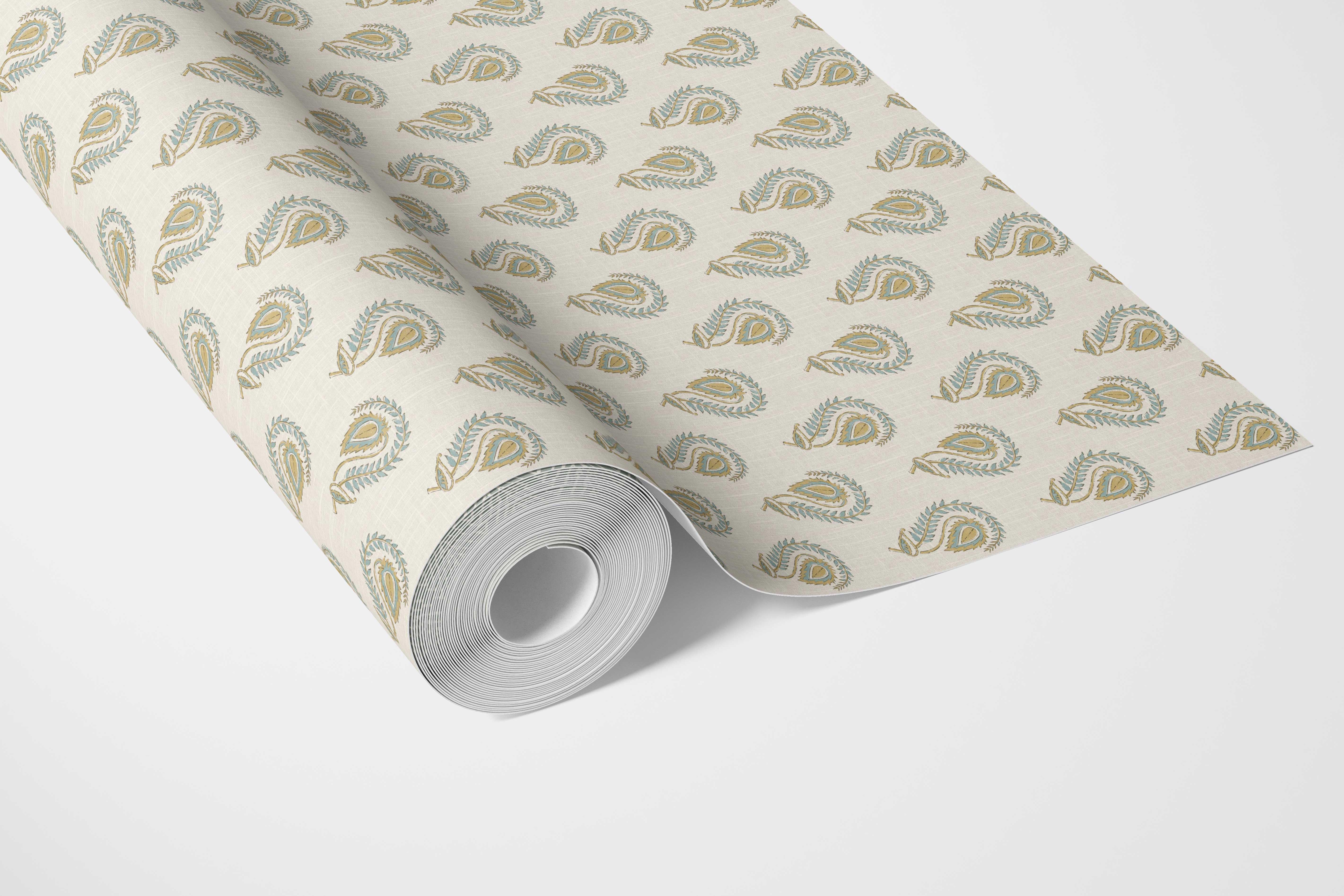 Floral Paisley Kitchen Wallpaper (Duck Egg Blue/ Yellow)