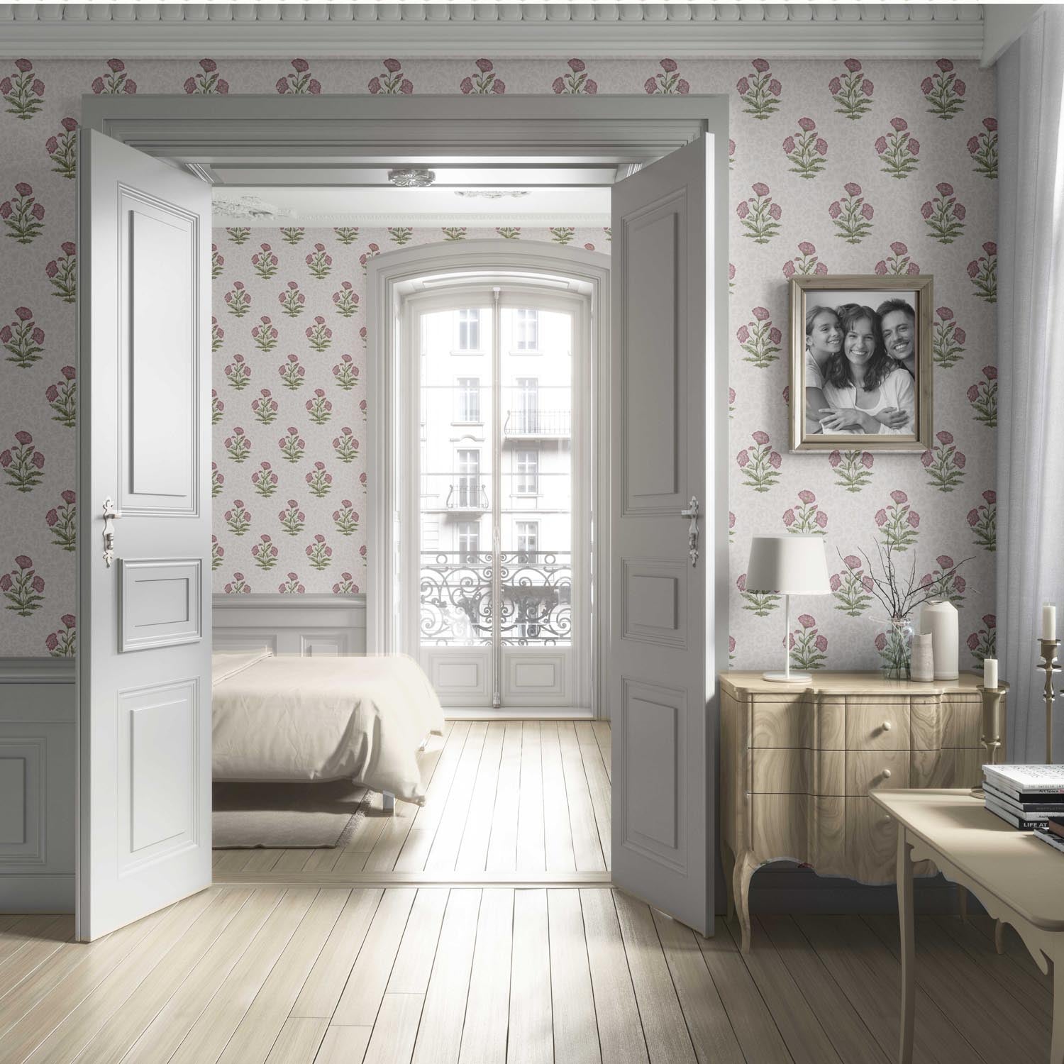Floral Block Print Living Room Wallpaper Sample (Candy Pink/ Green)