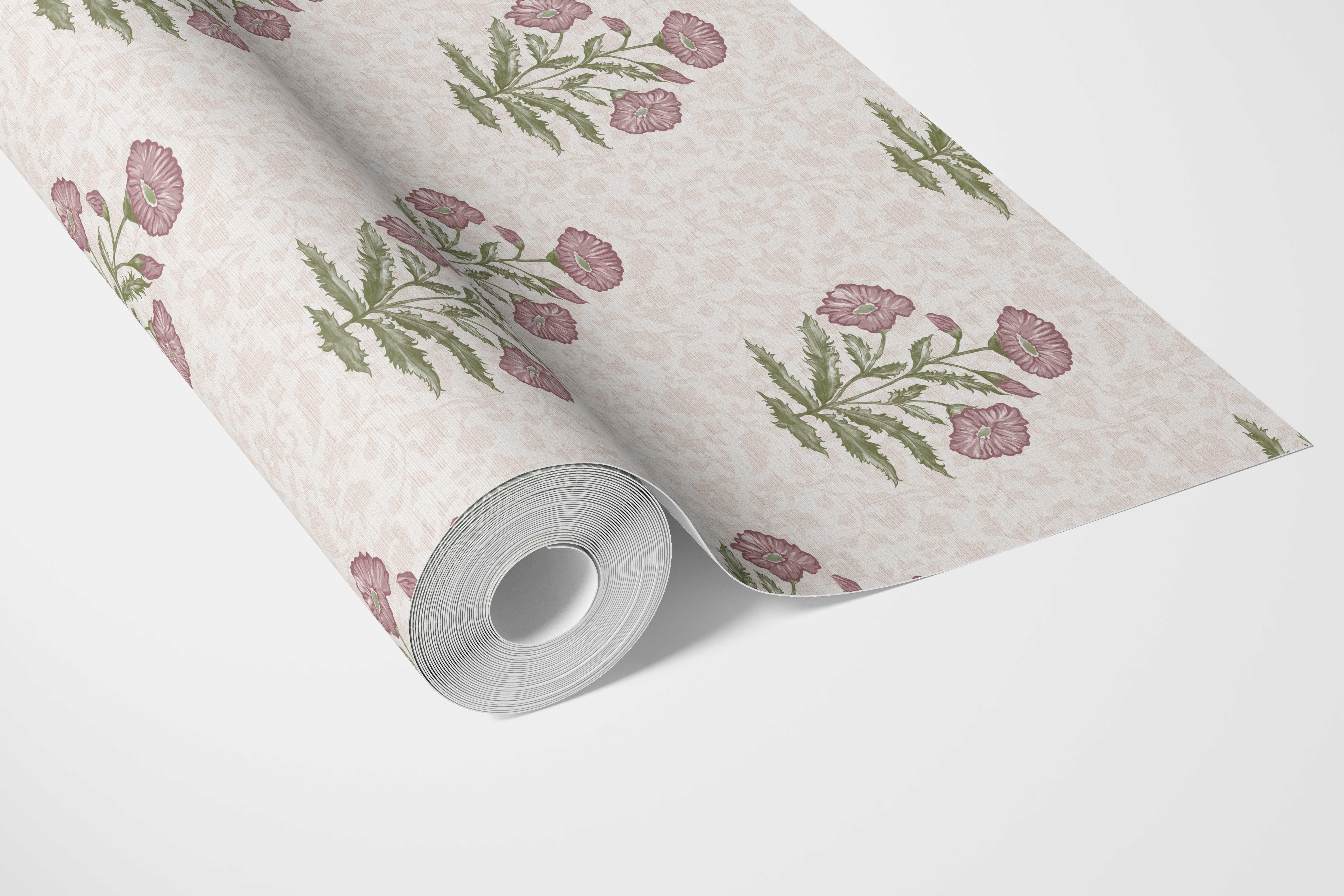Floral Block Print Bathroom Wallpaper Sample (Candy Pink/ Green)