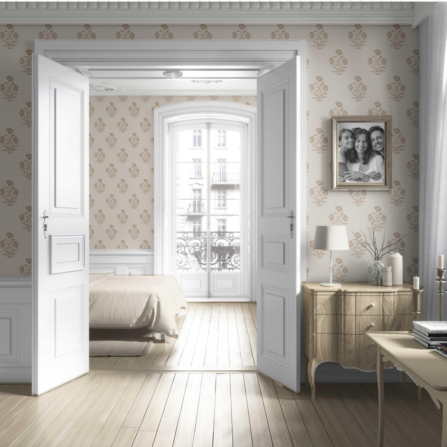 Neutral Floral Block Print Living Room Wallpaper Sample (Light Brown/ Beige/ Taupe)