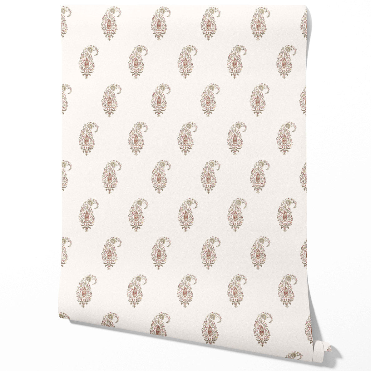 Paisley Floral Traditional Wallpaper (Red/ Green/ Gray)