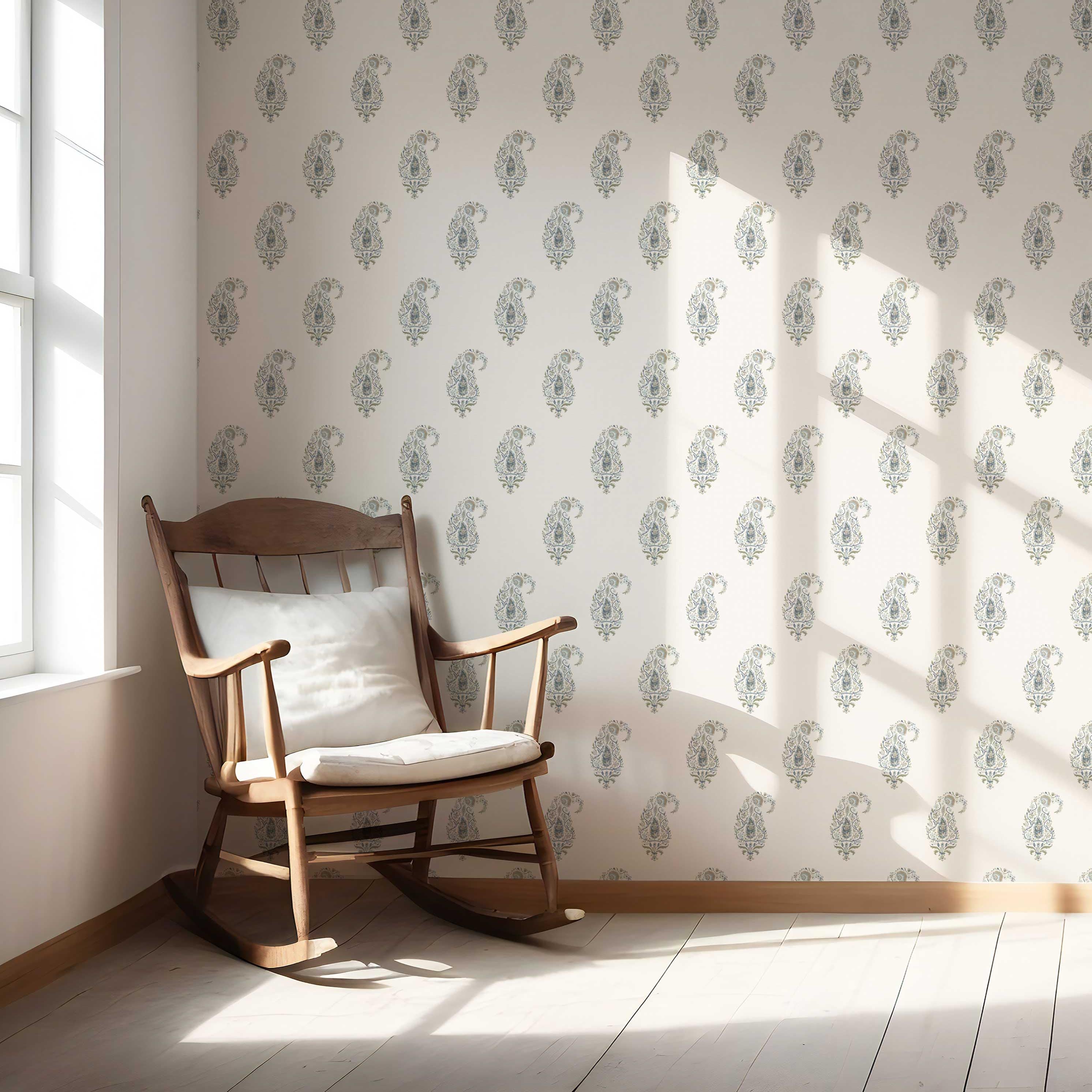 Paisley Floral Nursery Wallpaper (Beige/ Blue/ Green)