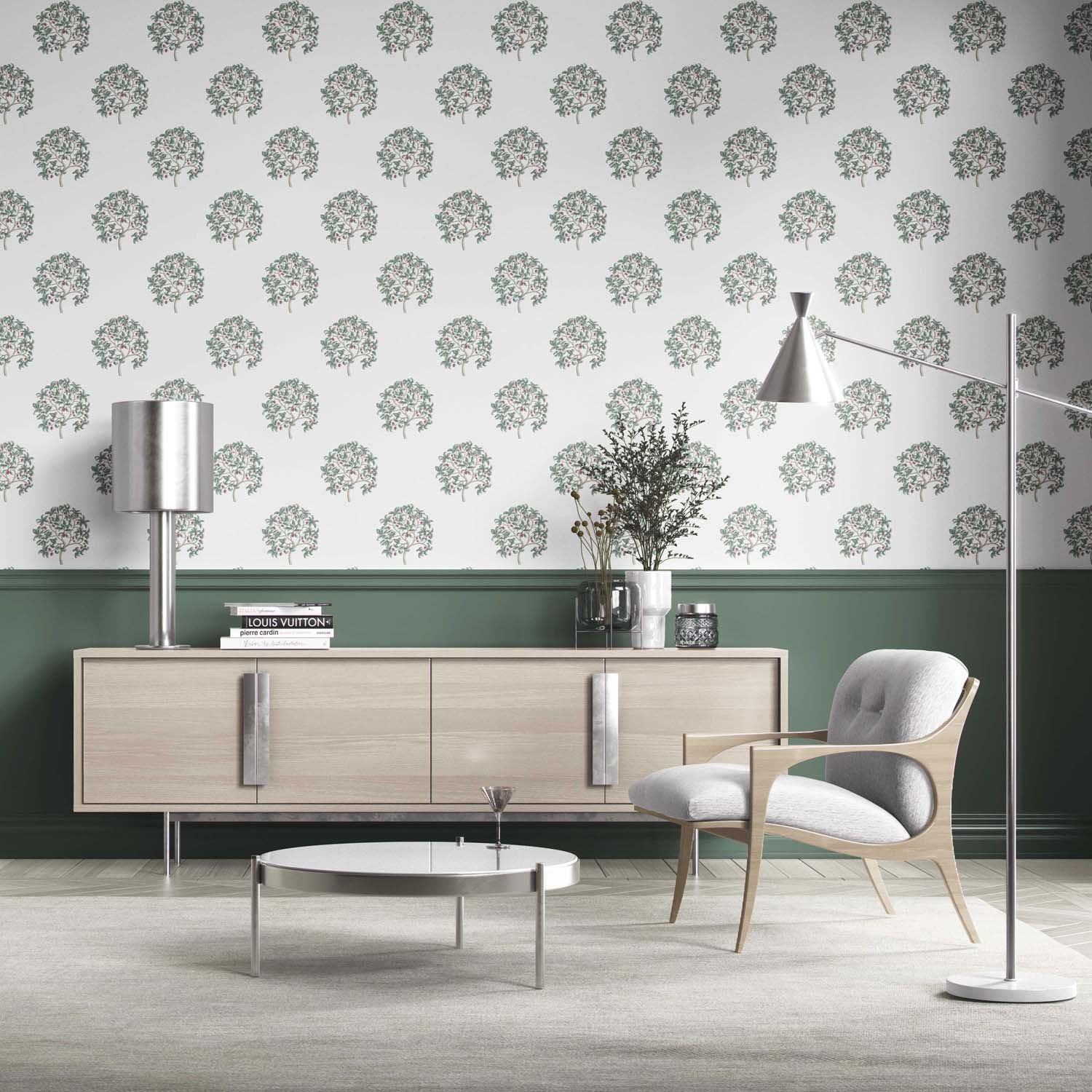 Floral Block Print Kitchen Wallpaper Sample (Green/ Pink)