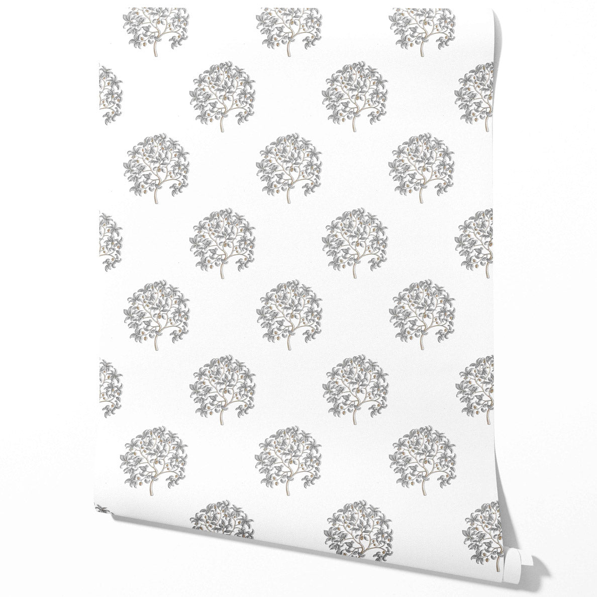 Neutral Floral Block Print Traditional Wallpaper Sample (Gray/ Brown)