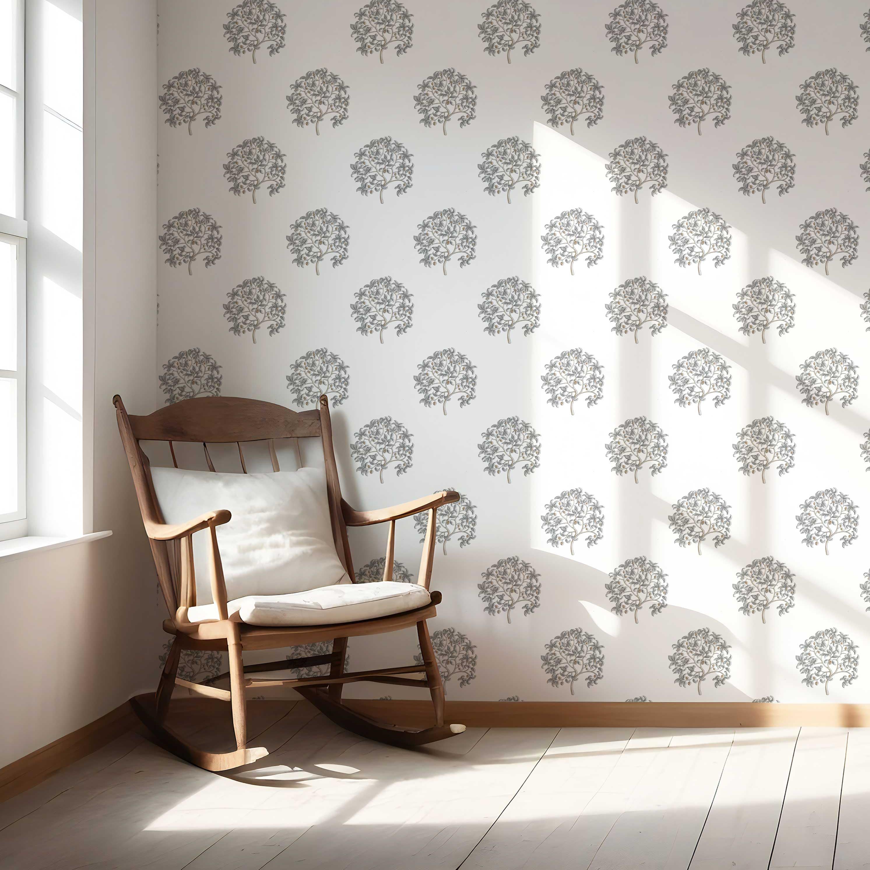 Neutral Floral Block Print Nursery Wallpaper Sample (Gray/ Brown)