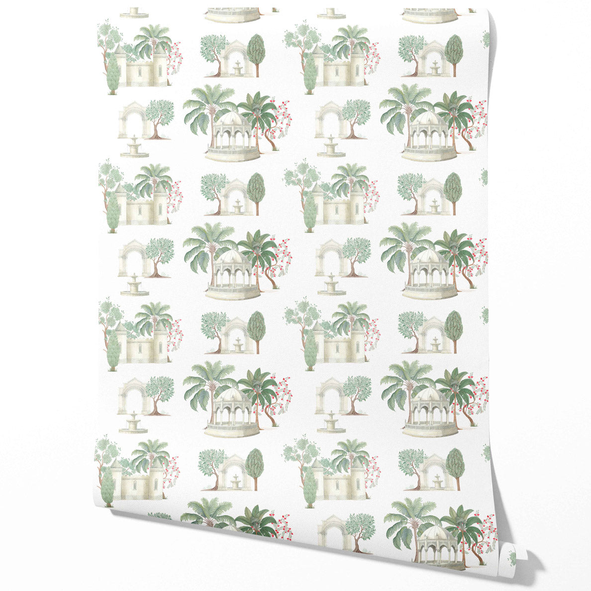 Floral Botanical Patterned Traditional Wallpaper (Pink/ Red/ Green/ White)