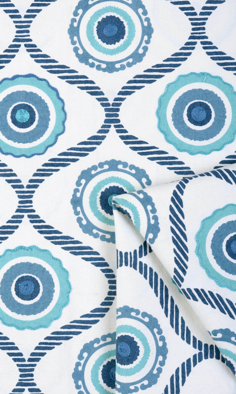 Printed Fabric Sample for Curtains & Drapes (Blue/ White)