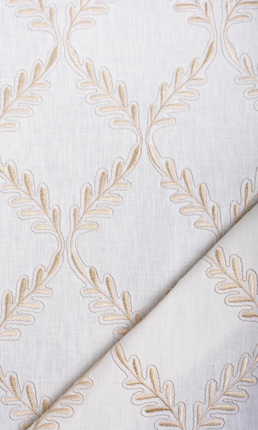 Poly-Linen Embroidered Fabric Material By the Yard (White/ Cream)