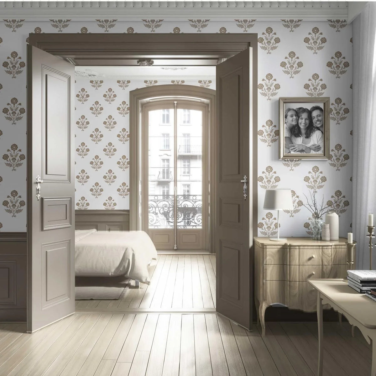 Neutral Floral Block Print Living Room Wallpaper (Brown/ White)