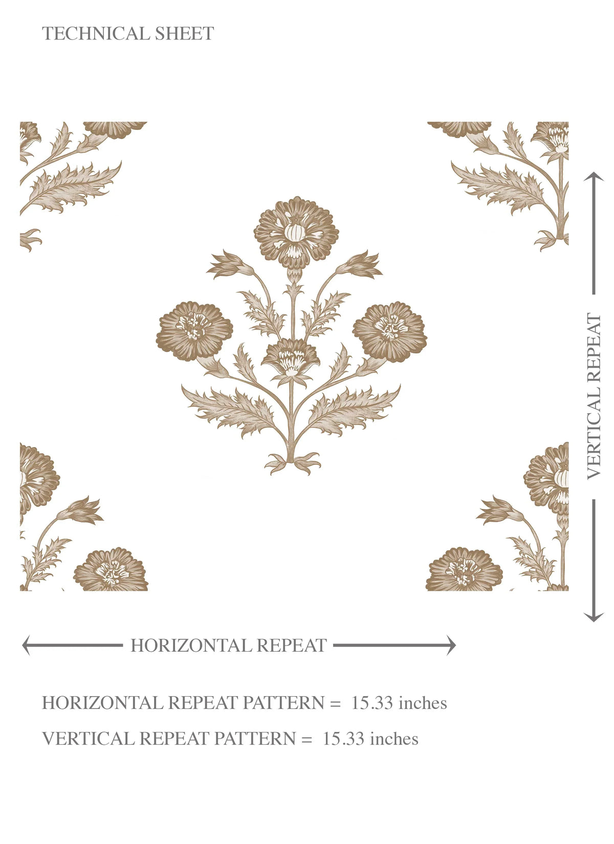 Neutral Floral Block Print Kids Room Wallpaper Sample (Brown/ White)