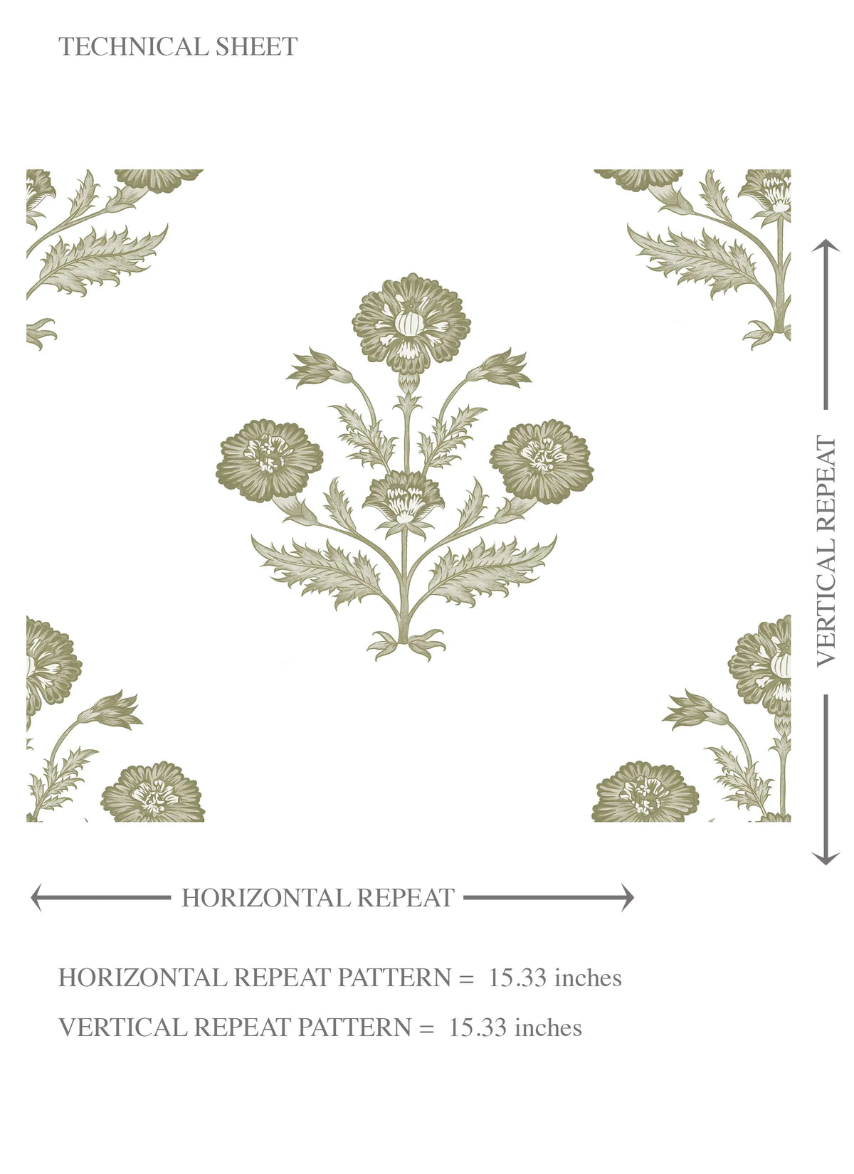 Floral Block Print Kids Room Wallpaper Sample (Olive Green/ White)