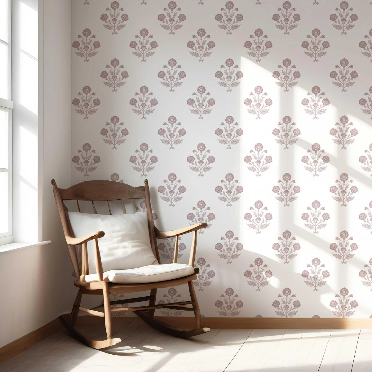 Floral Block Print Nursery Wallpaper Sample (Light Rose Pink/ White)