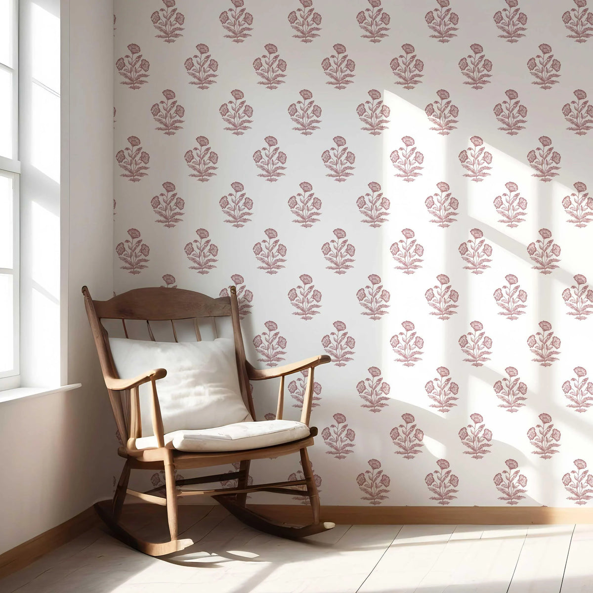 Floral Block Print Nursery Wallpaper Sample (Pink/ White)