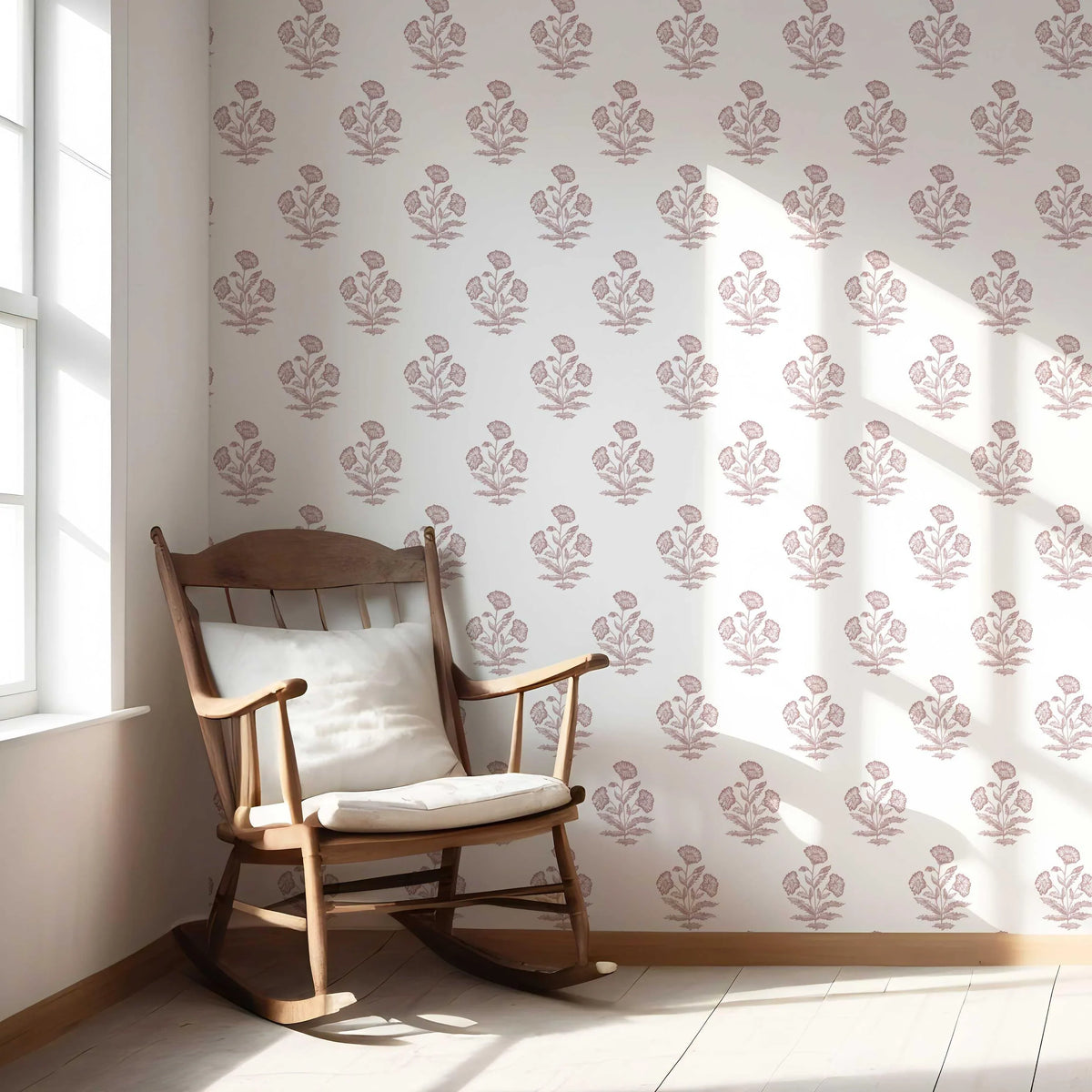 Floral Block Print Nursery Wallpaper Sample (Light Pink/ White)