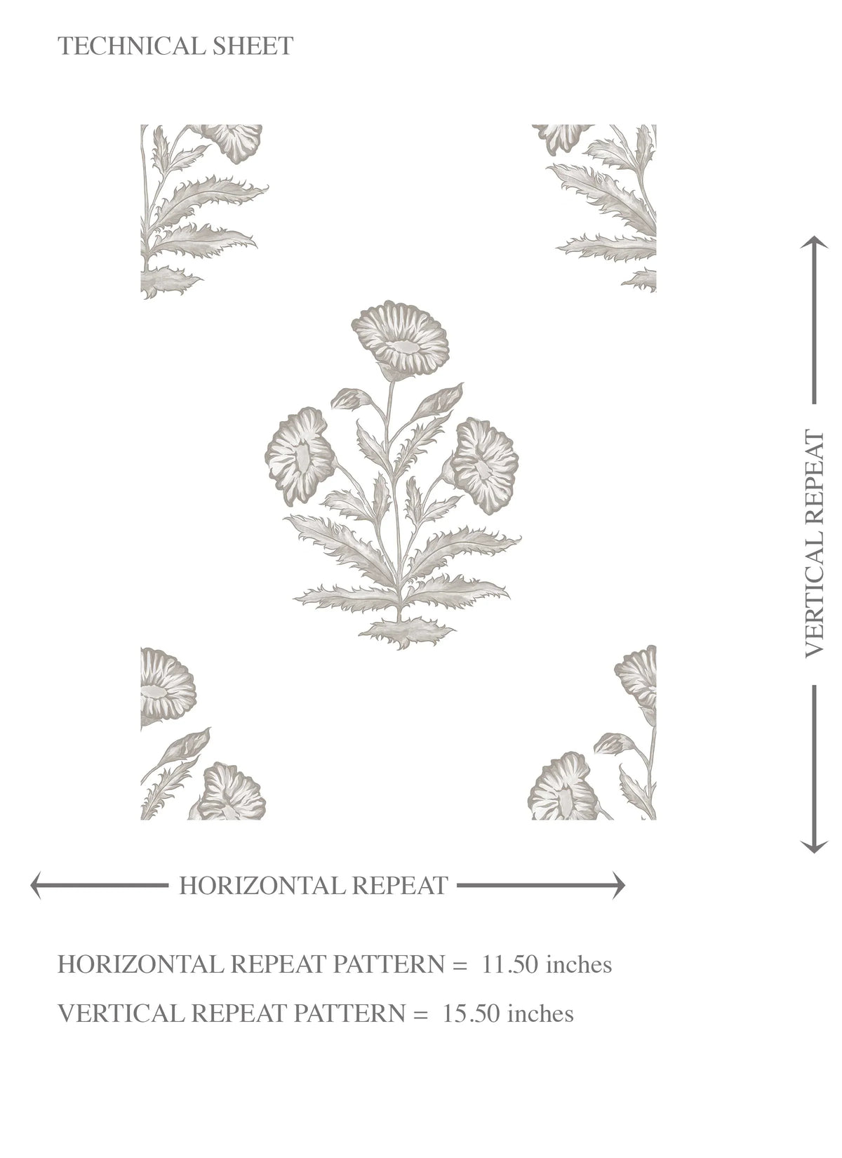 Neutral Floral Block Print Kids Room Wallpaper Sample (Gray/ White)