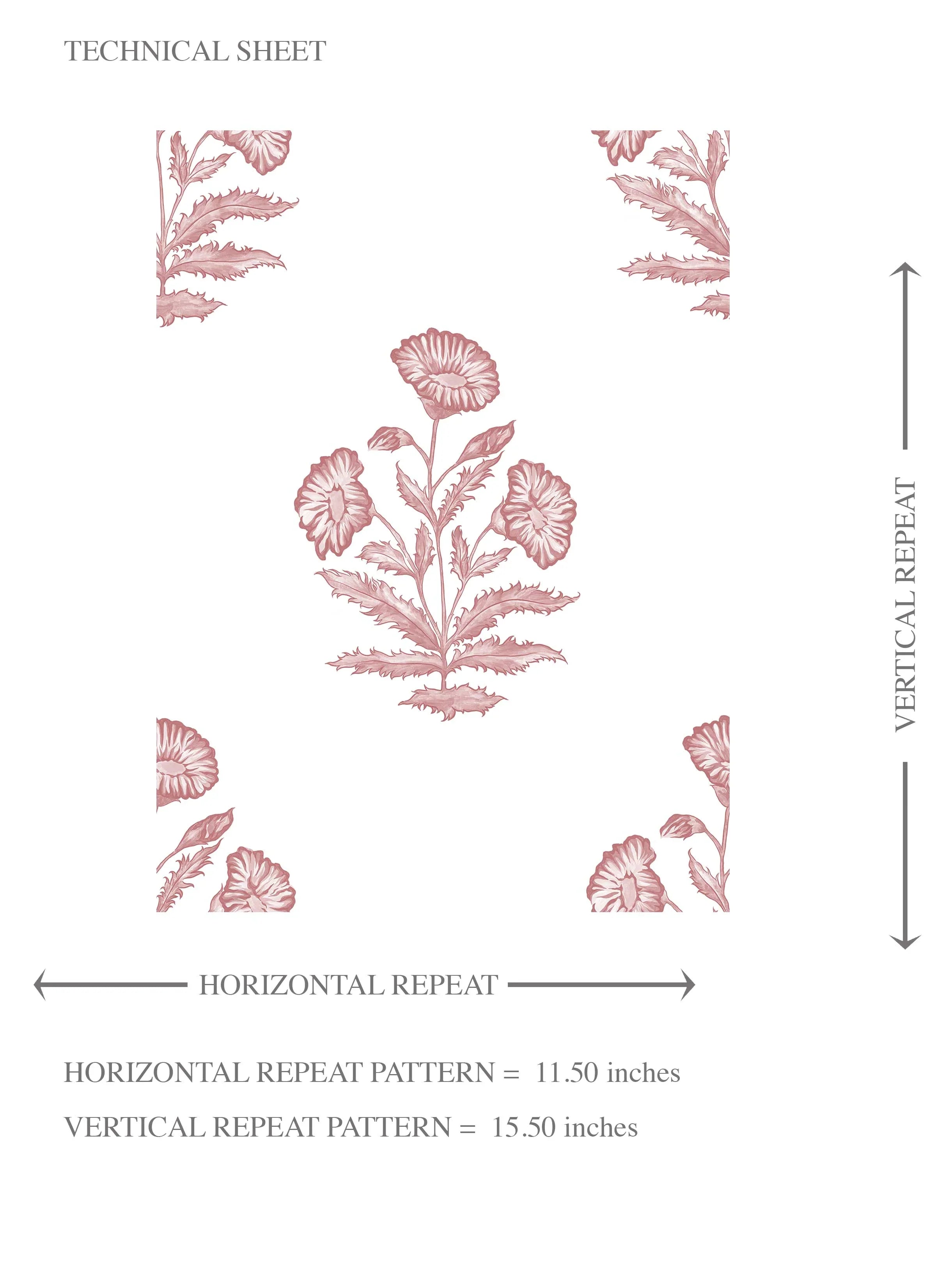 Floral Block Print Kids Room Wallpaper Sample (Soft Pink/ White)