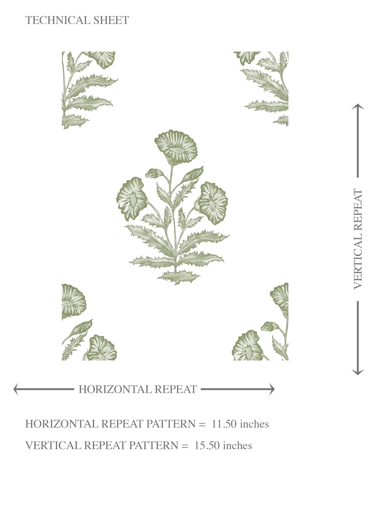 Floral Block Print Kids Room Wallpaper (Olive Green/ White)