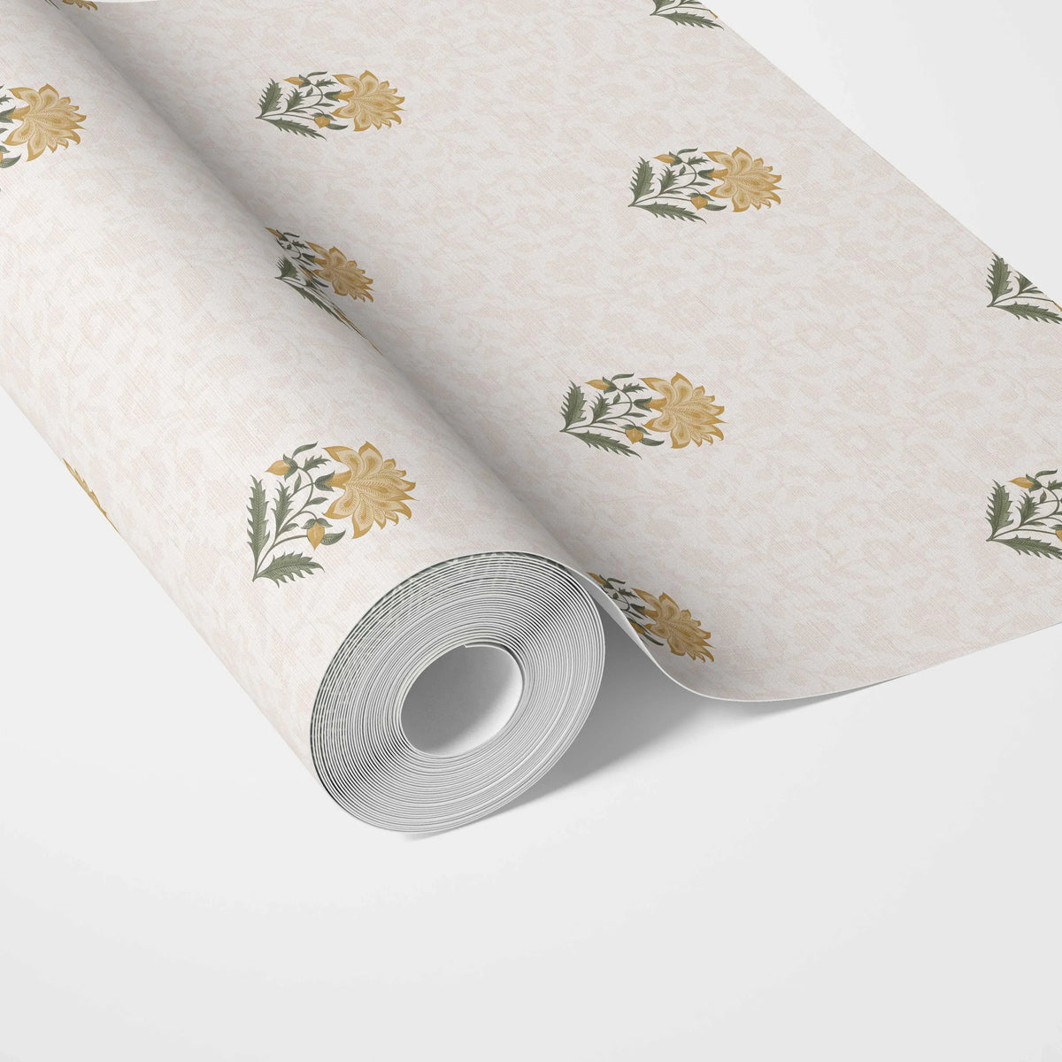 Botanical/ Floral Block Print Kitchen Wallpaper Sample (Yellow/ Green/ Taupe)