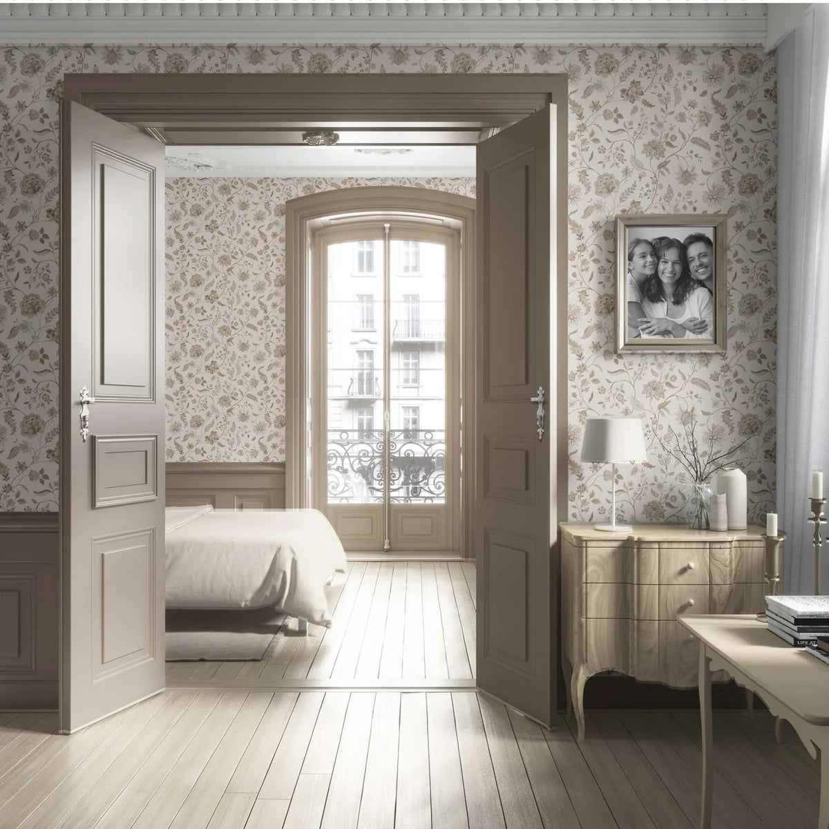 Neutral Floral/ Botanical Patterned Living Room Wallpaper Sample (Beige/ Brown/ Soft Taupe)