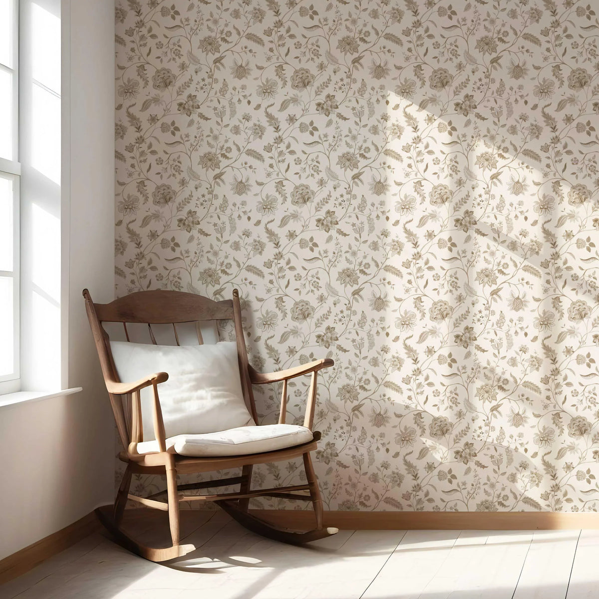 Neutral Floral/ Botanical Patterned Nursery Wallpaper Sample (Beige/ Brown/ Soft Taupe)