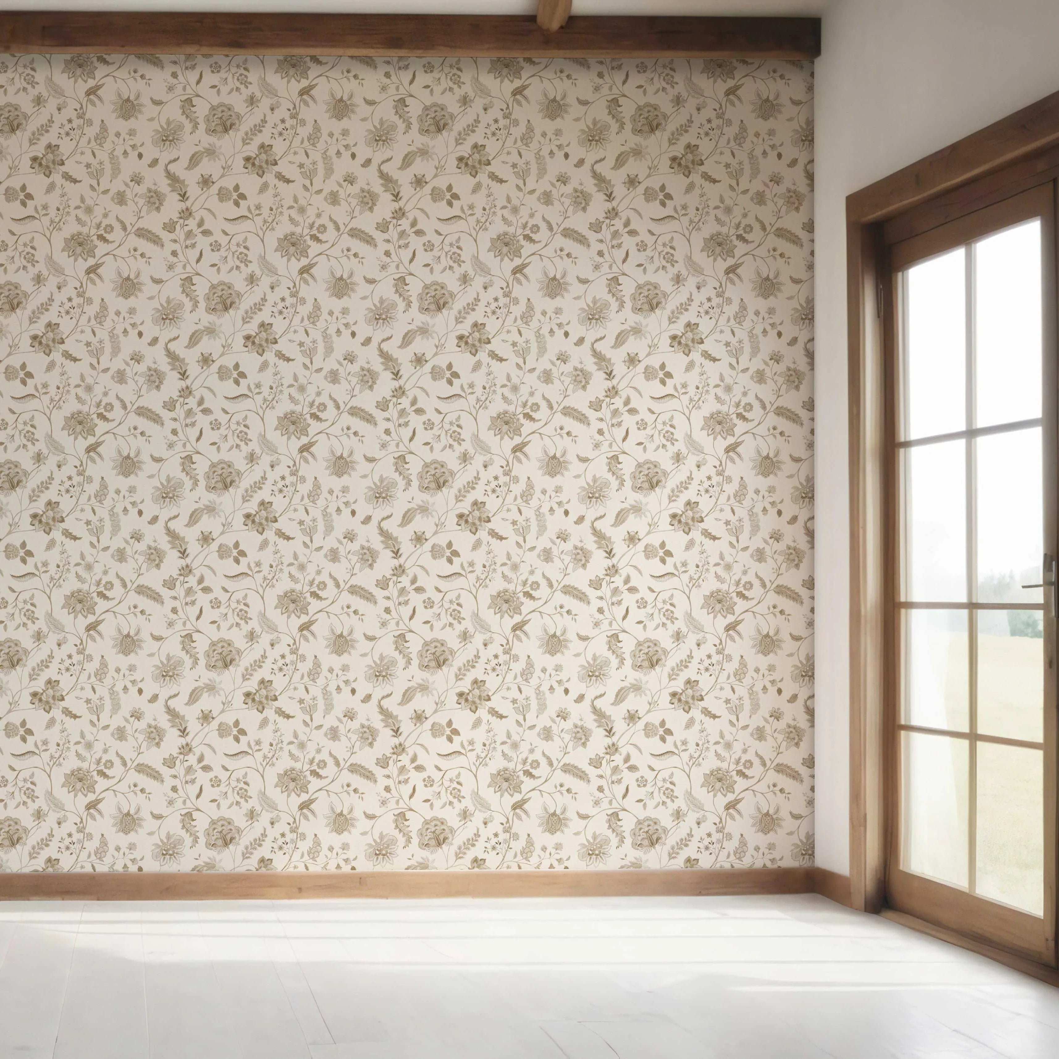 Neutral Floral/ Botanical Patterned Bedroom Wallpaper (Beige/ Brown/ Soft Taupe)