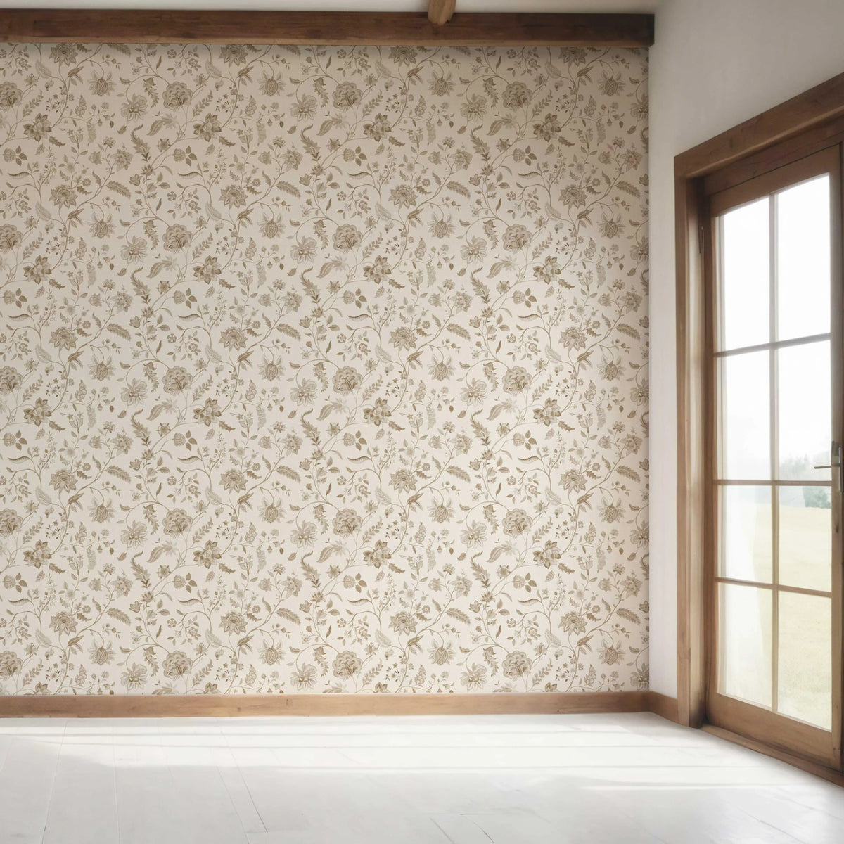 Neutral Floral/ Botanical Patterned Bedroom Wallpaper Sample (Beige/ Brown/ Soft Taupe)